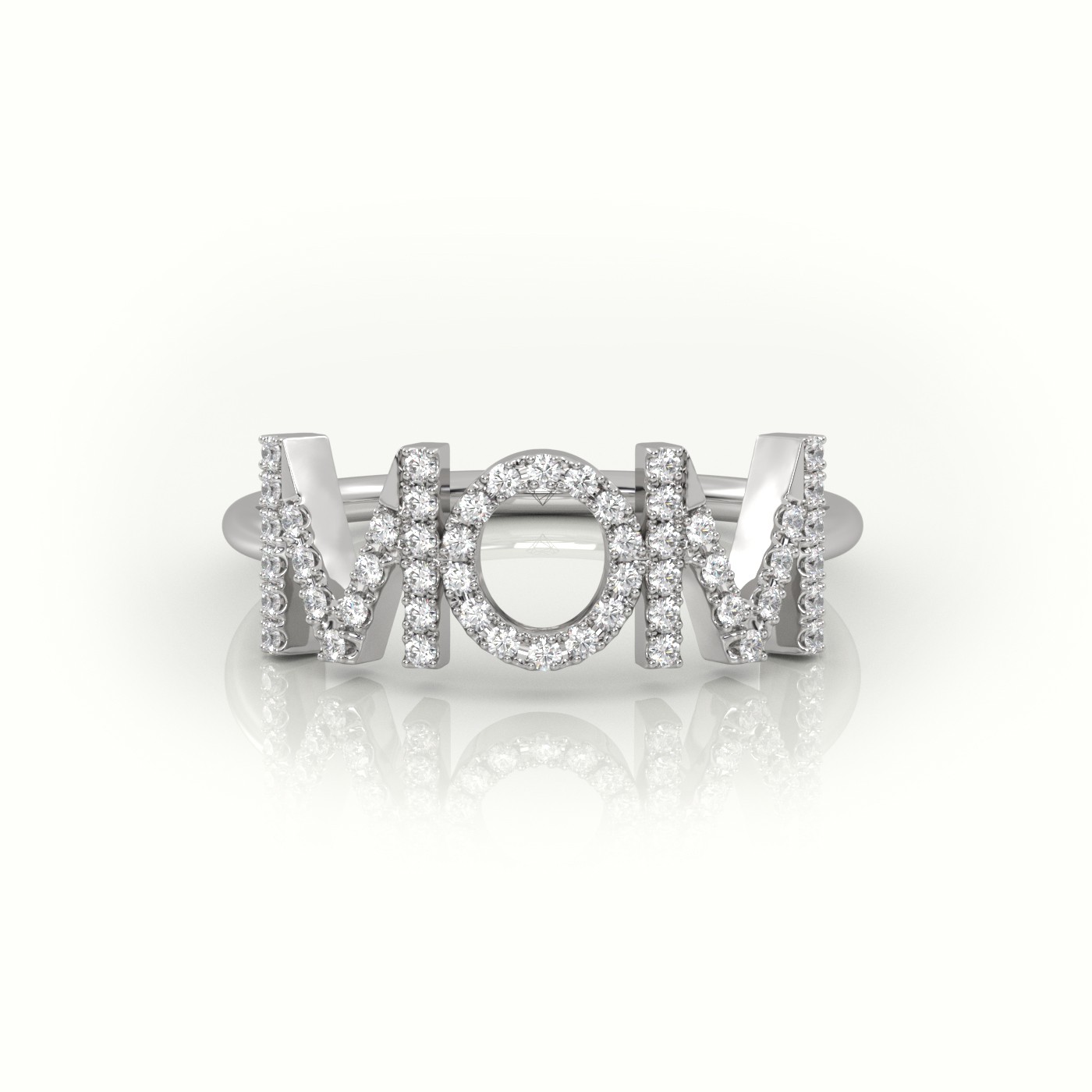 18k white gold  round cut diamonds “mom” customized monogram ring