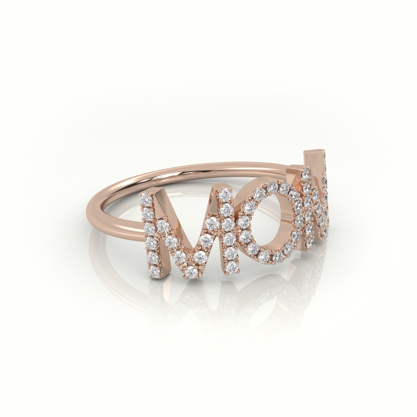 18k rose gold  round cut diamonds “mom” customized monogram ring Photos & images