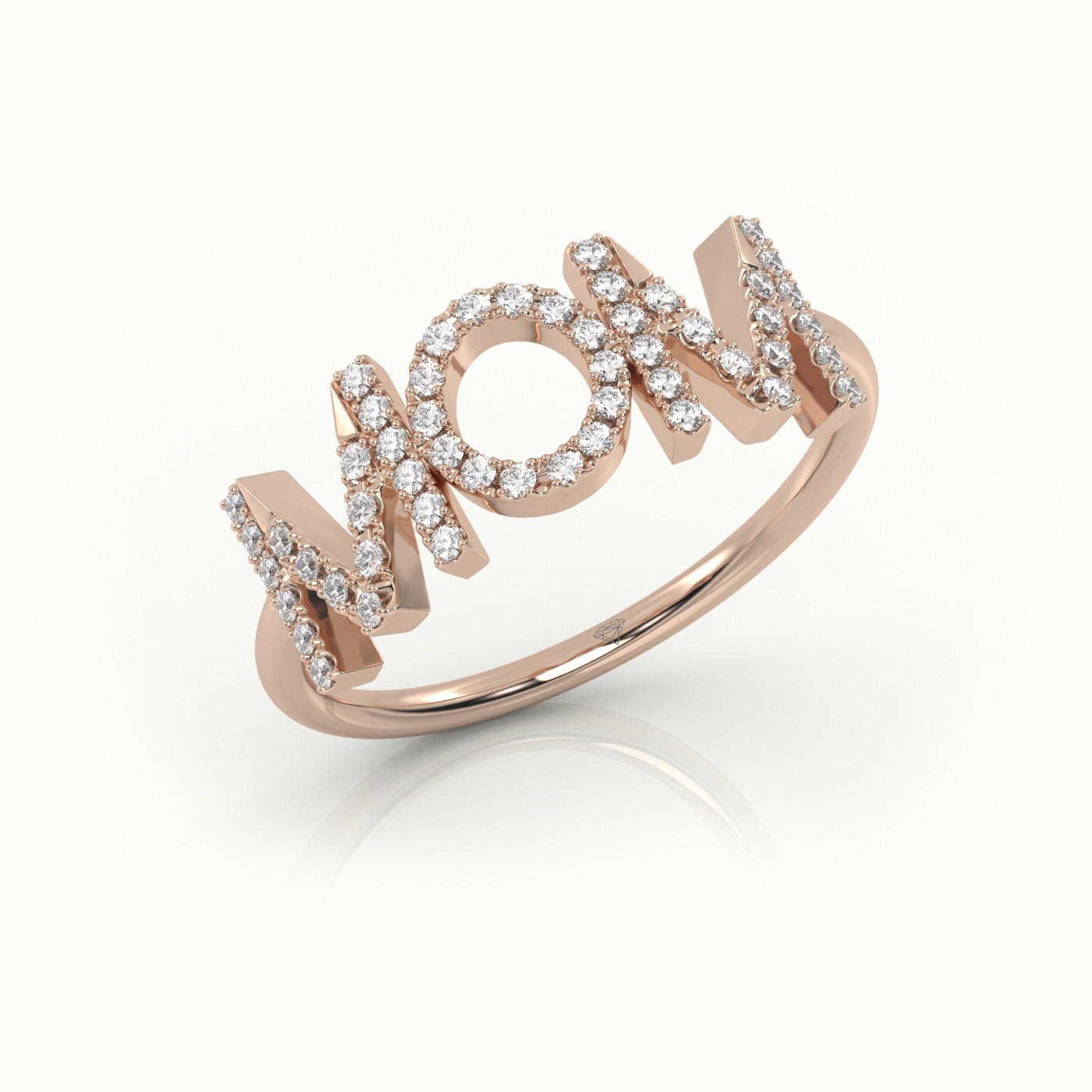 18k rose gold  round cut diamonds “mom” customized monogram ring Photos & images