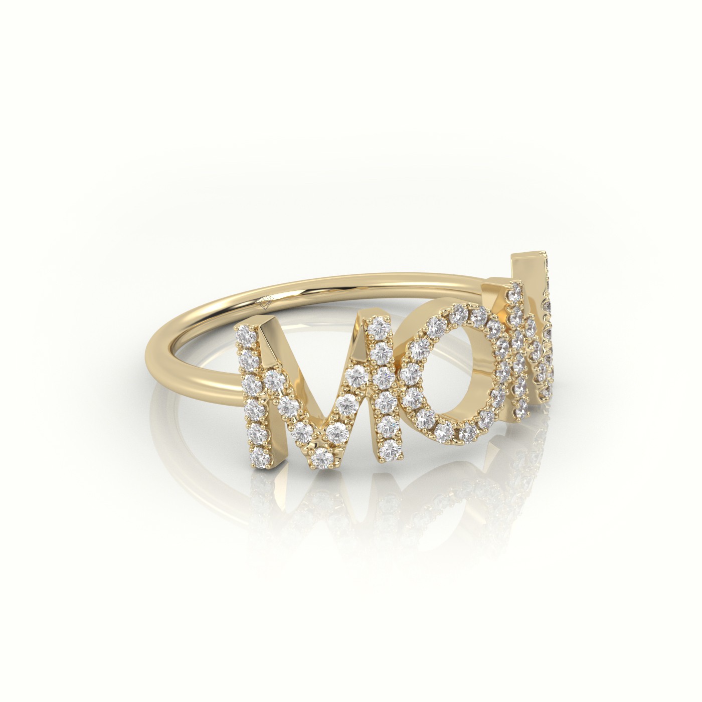 18k yellow gold  round cut diamonds “mom” customized monogram ring Photos & images