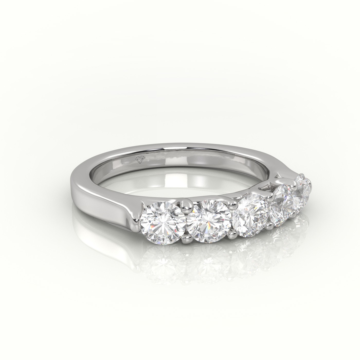 18k white gold  round diamonds shared prongs half-eternity wedding band Photos & images