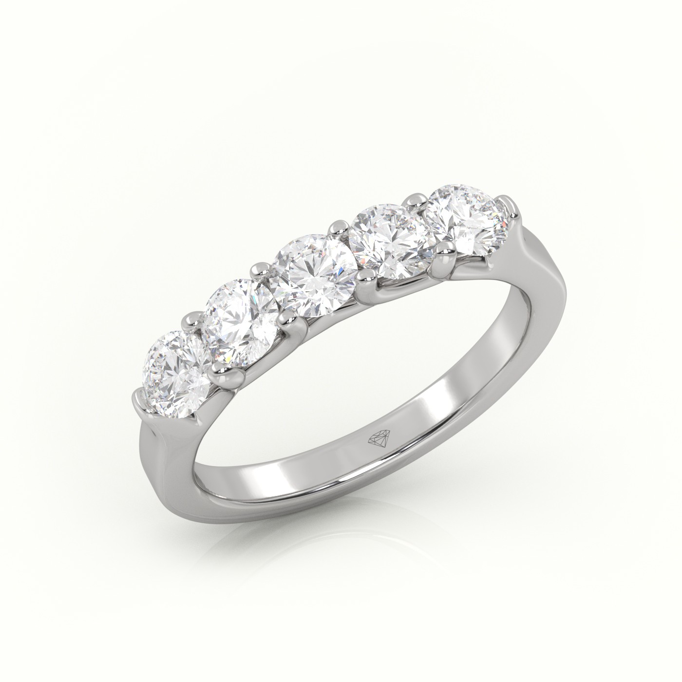 18k white gold  round diamonds shared prongs half-eternity wedding band Photos & images