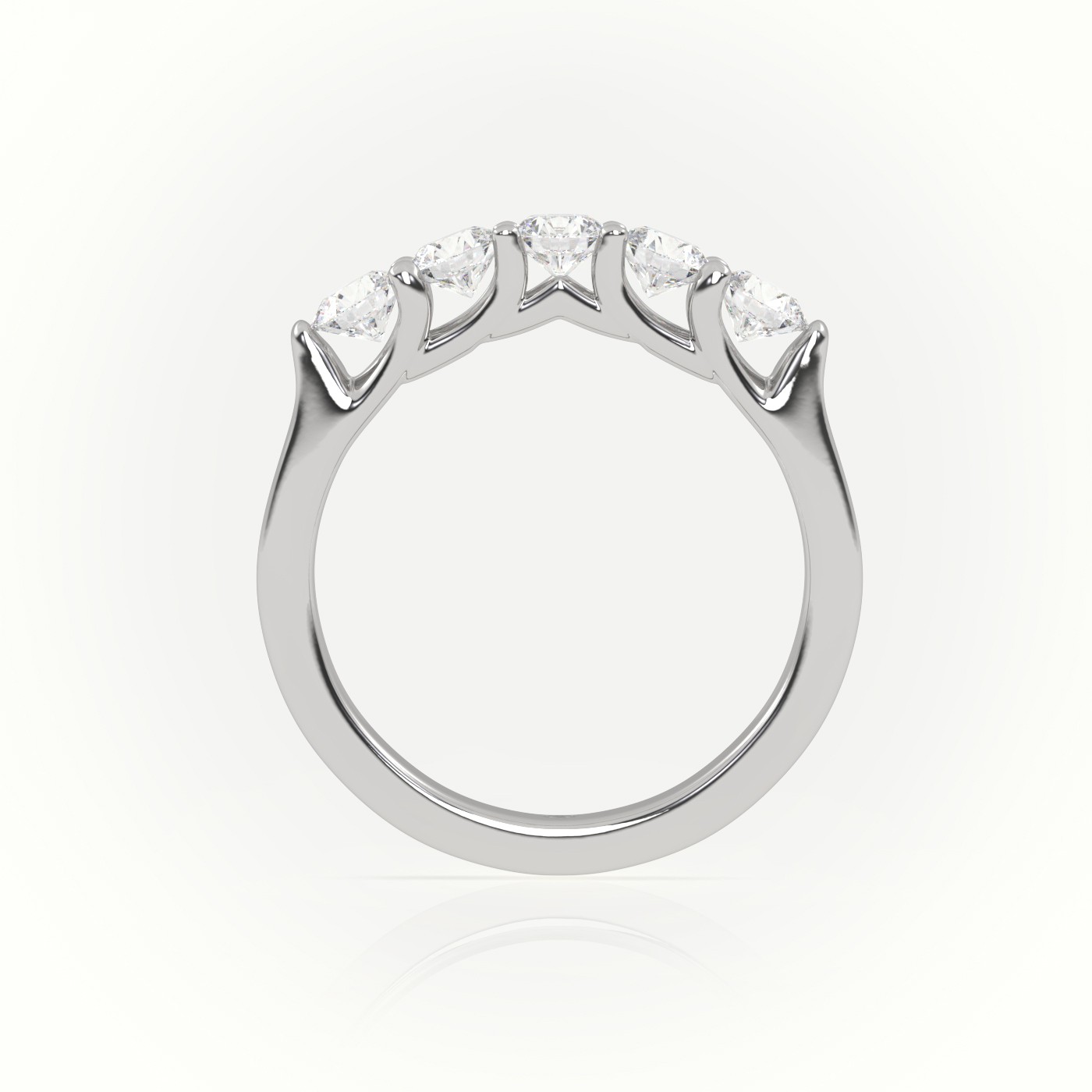 18k white gold  round diamonds shared prongs half-eternity wedding band Photos & images