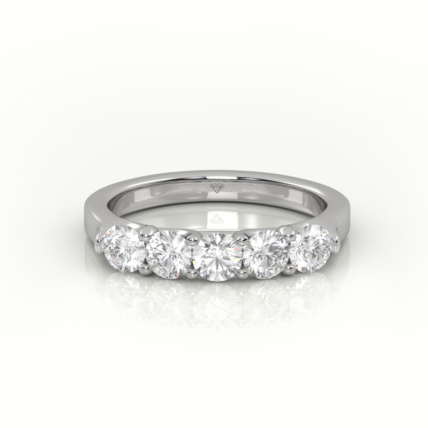18k white gold  round diamonds shared prongs half-eternity wedding band