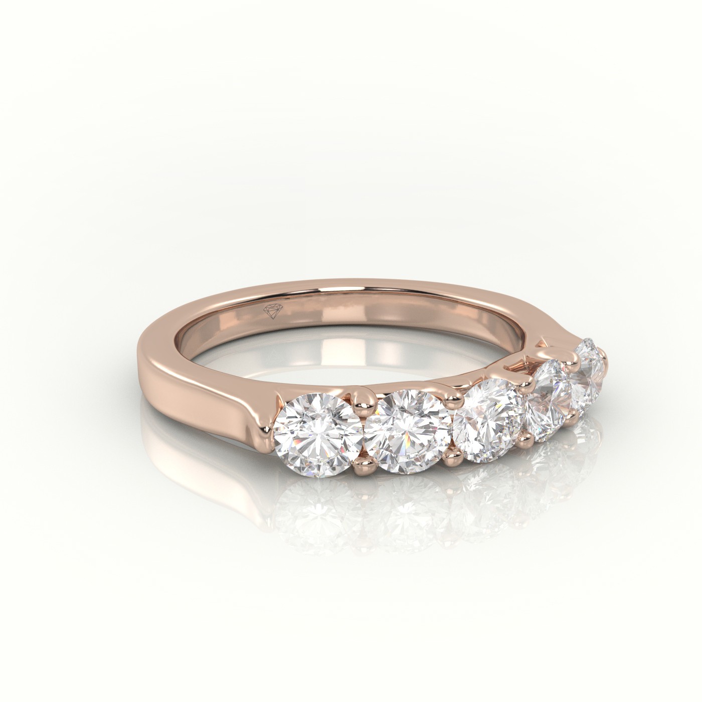 18k rose gold  round diamonds shared prongs half-eternity wedding band Photos & images