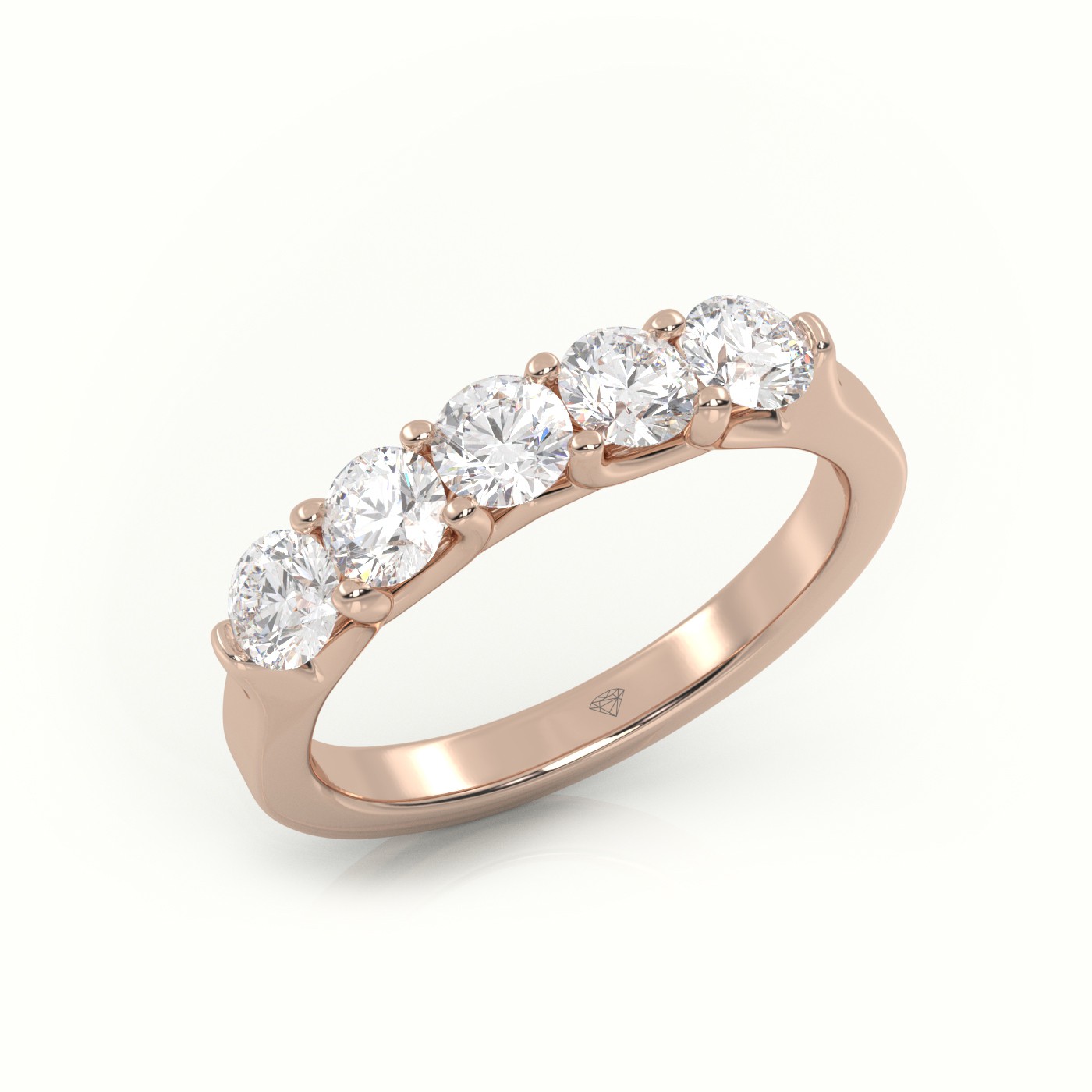 18k rose gold  round diamonds shared prongs half-eternity wedding band Photos & images