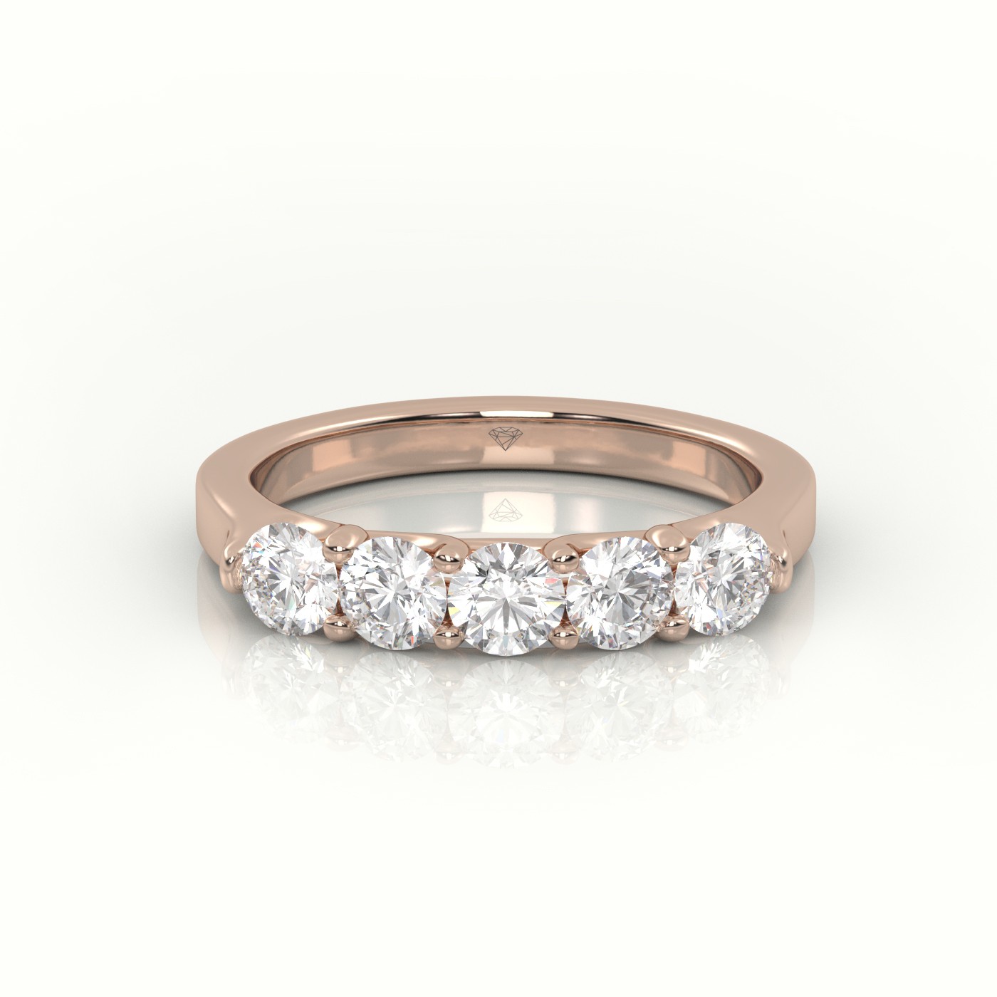 18k rose gold  round diamonds shared prongs half-eternity wedding band