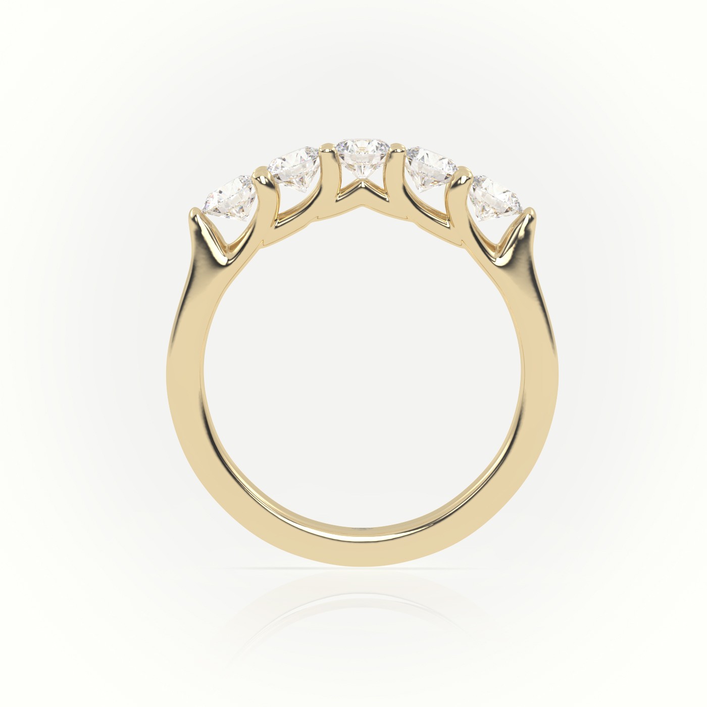 18k yellow gold  round diamonds shared prongs half-eternity wedding band Photos & images
