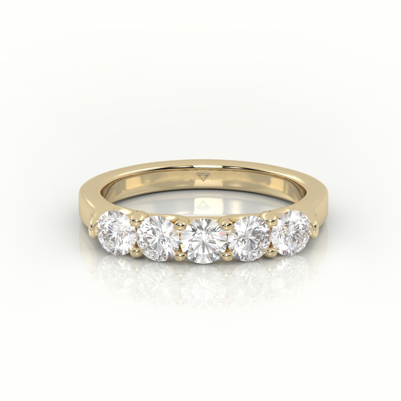 18k yellow gold  round diamonds shared prongs half-eternity wedding band