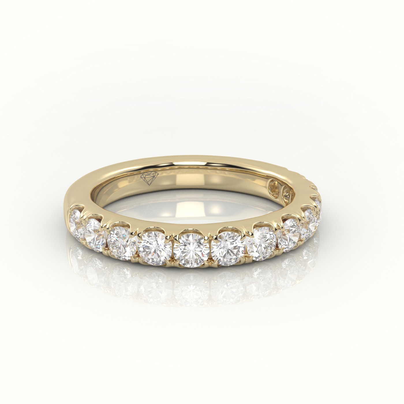 18k yellow gold  round cut diamond scallop setting eternity wedding band Photos & images