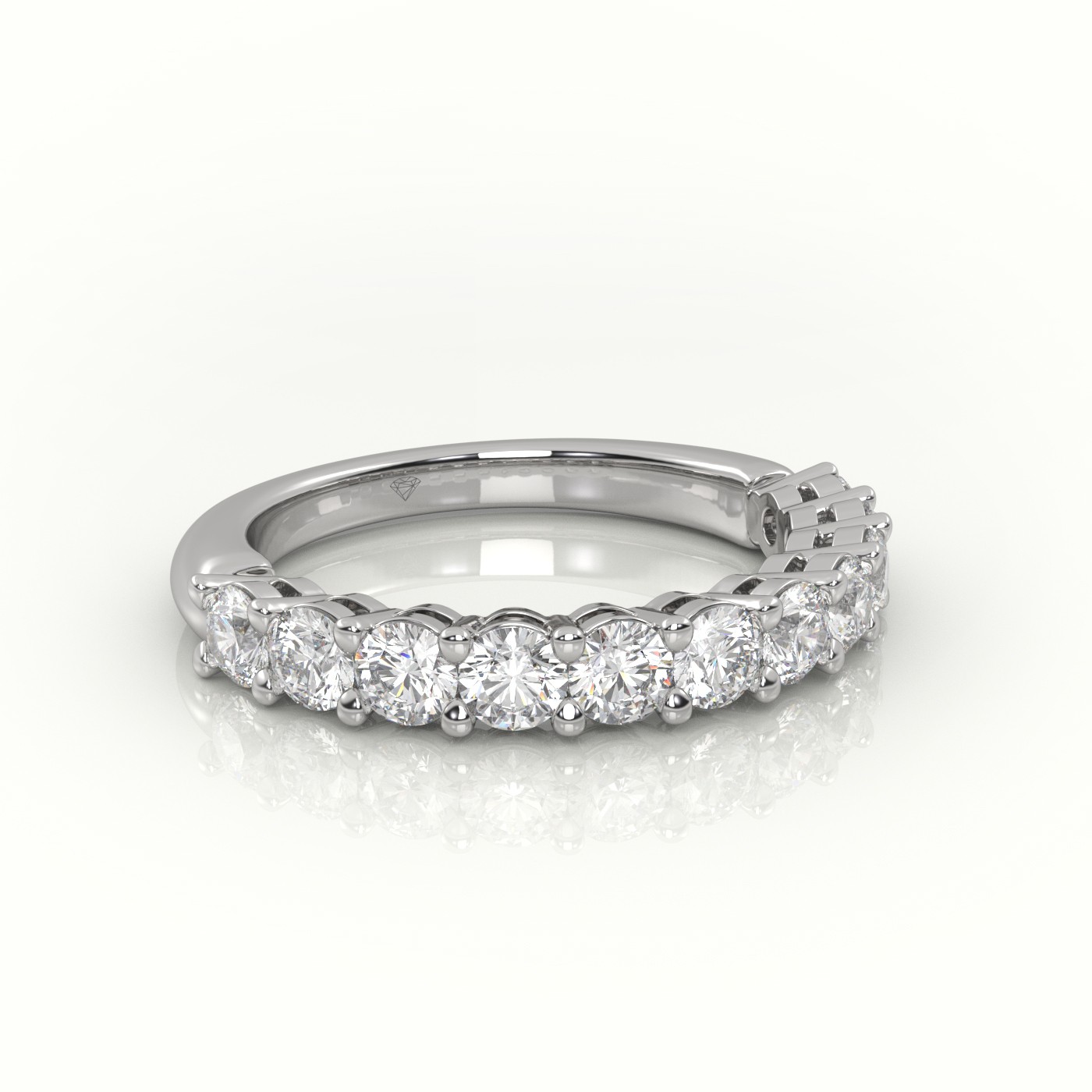 18k white gold  round cut diamonds shared prongs scallop setting half eternity wedding bands Photos & images