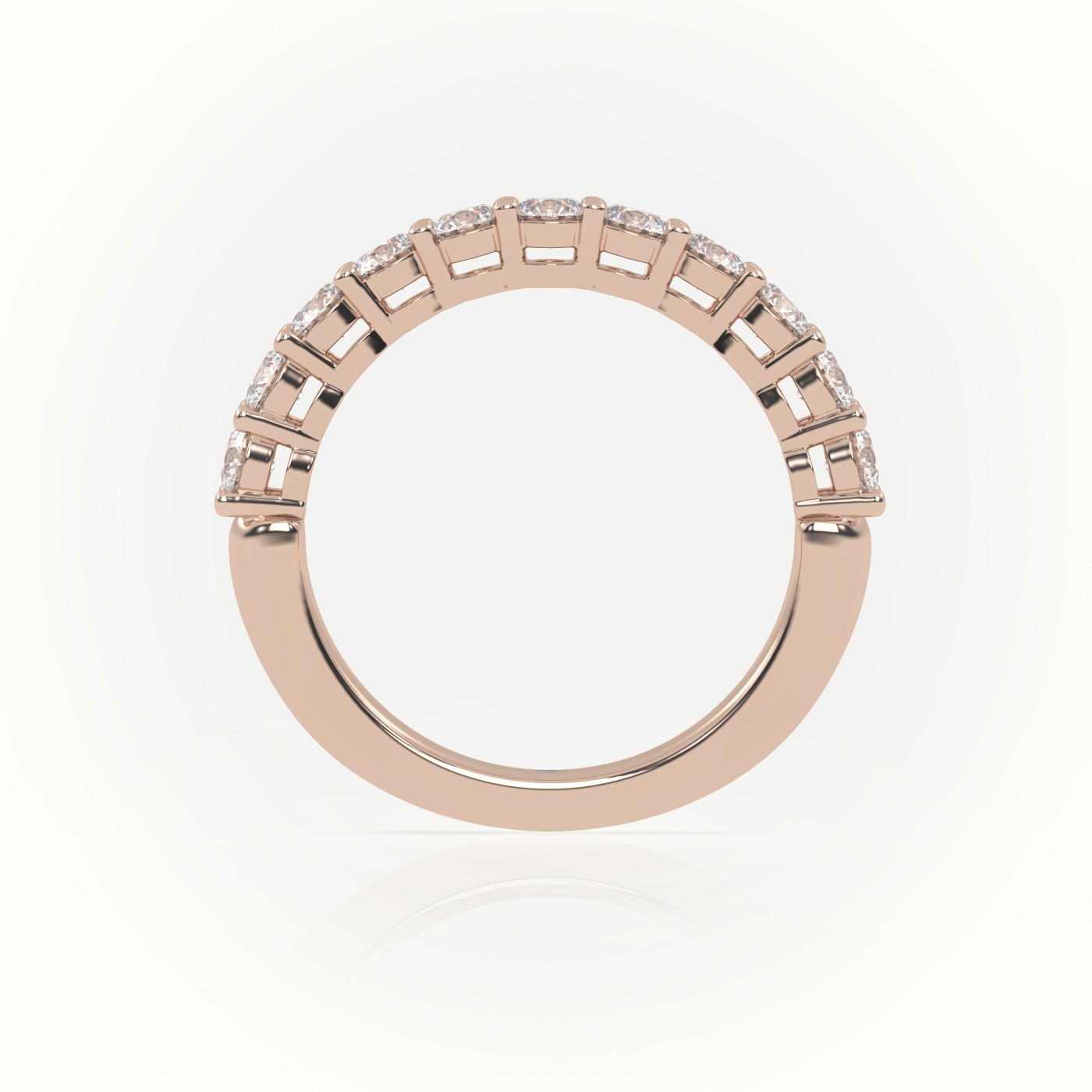 18k rose gold  round cut diamonds shared prongs scallop setting half eternity wedding bands Photos & images