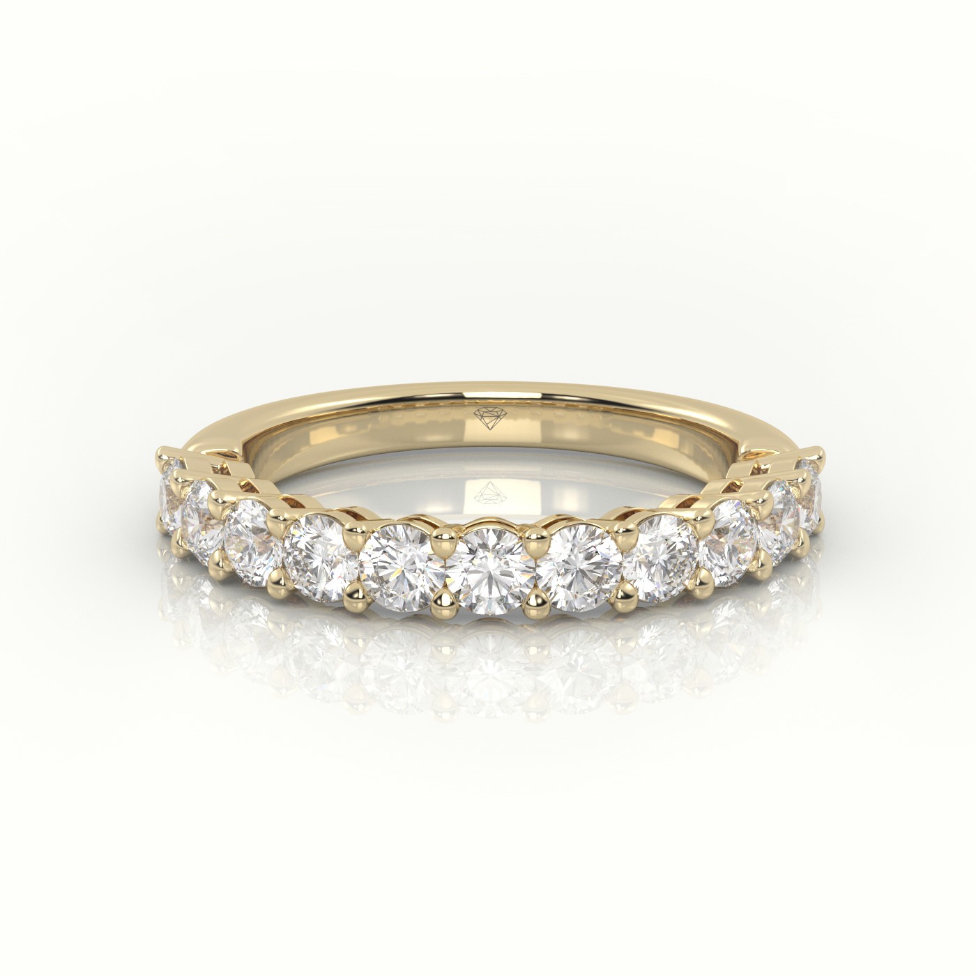 18k yellow gold  round cut diamonds shared prongs scallop setting half eternity wedding bands Photos & images