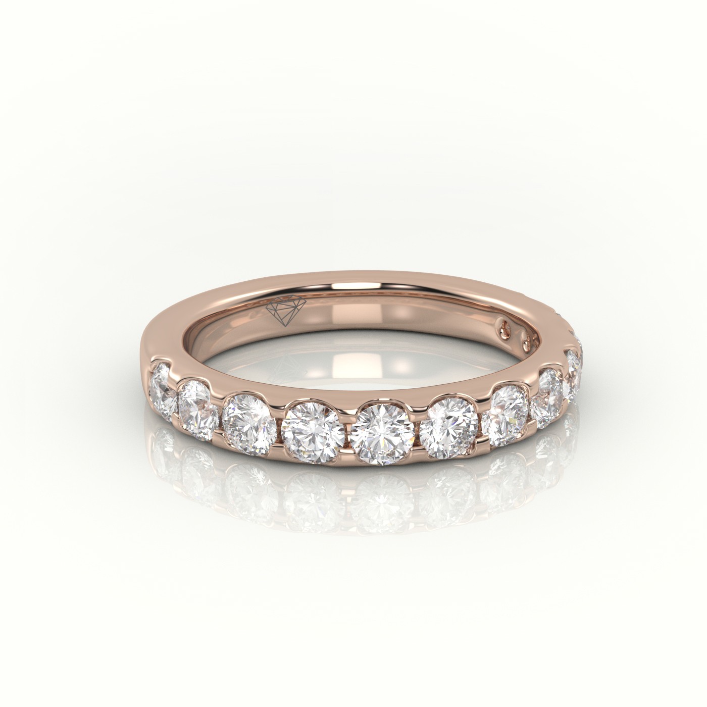 18k rose gold  round-cut diamonds scallop setting eternity wedding band Photos & images