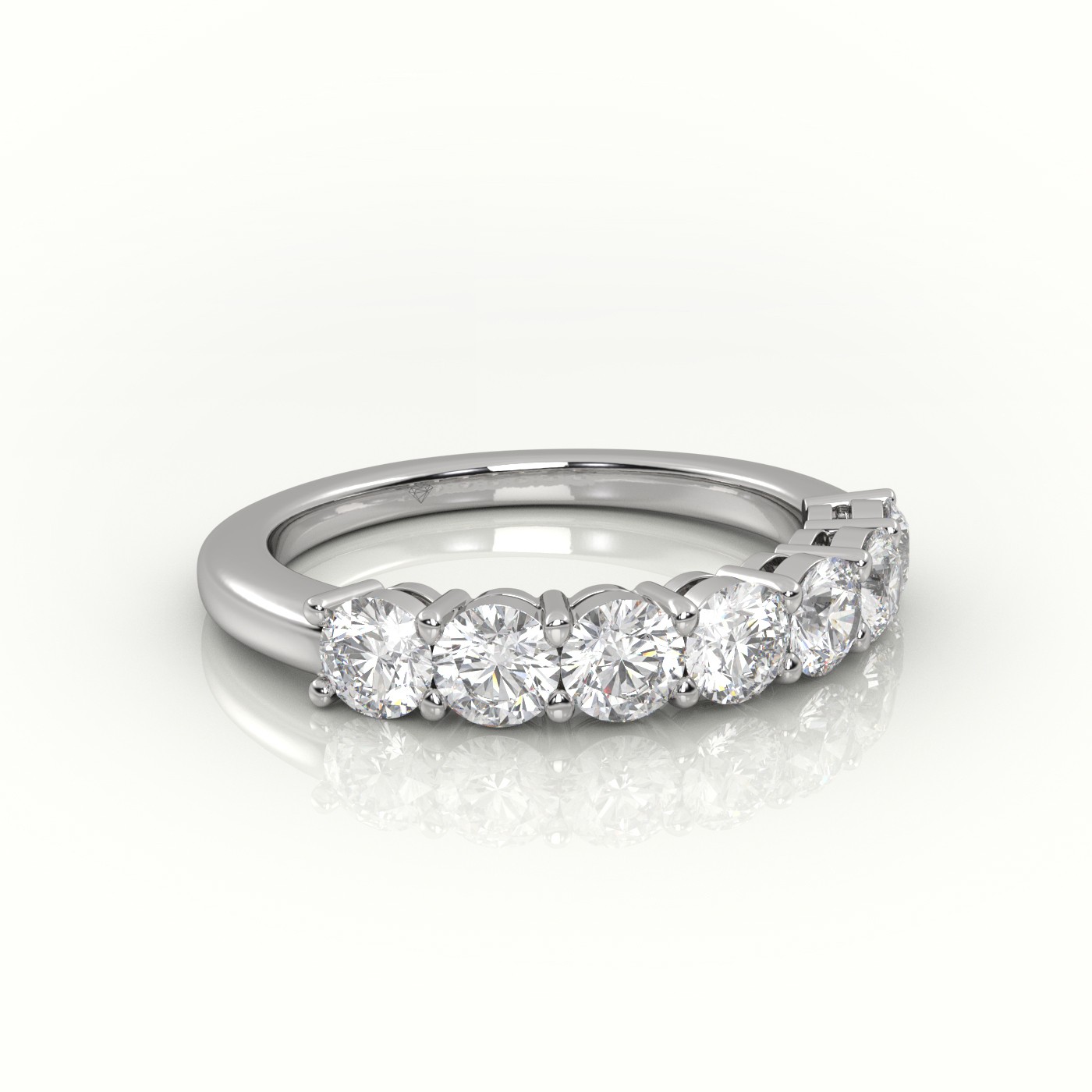 18k white gold  round cut diamonds shared prongs half eternity wedding band Photos & images