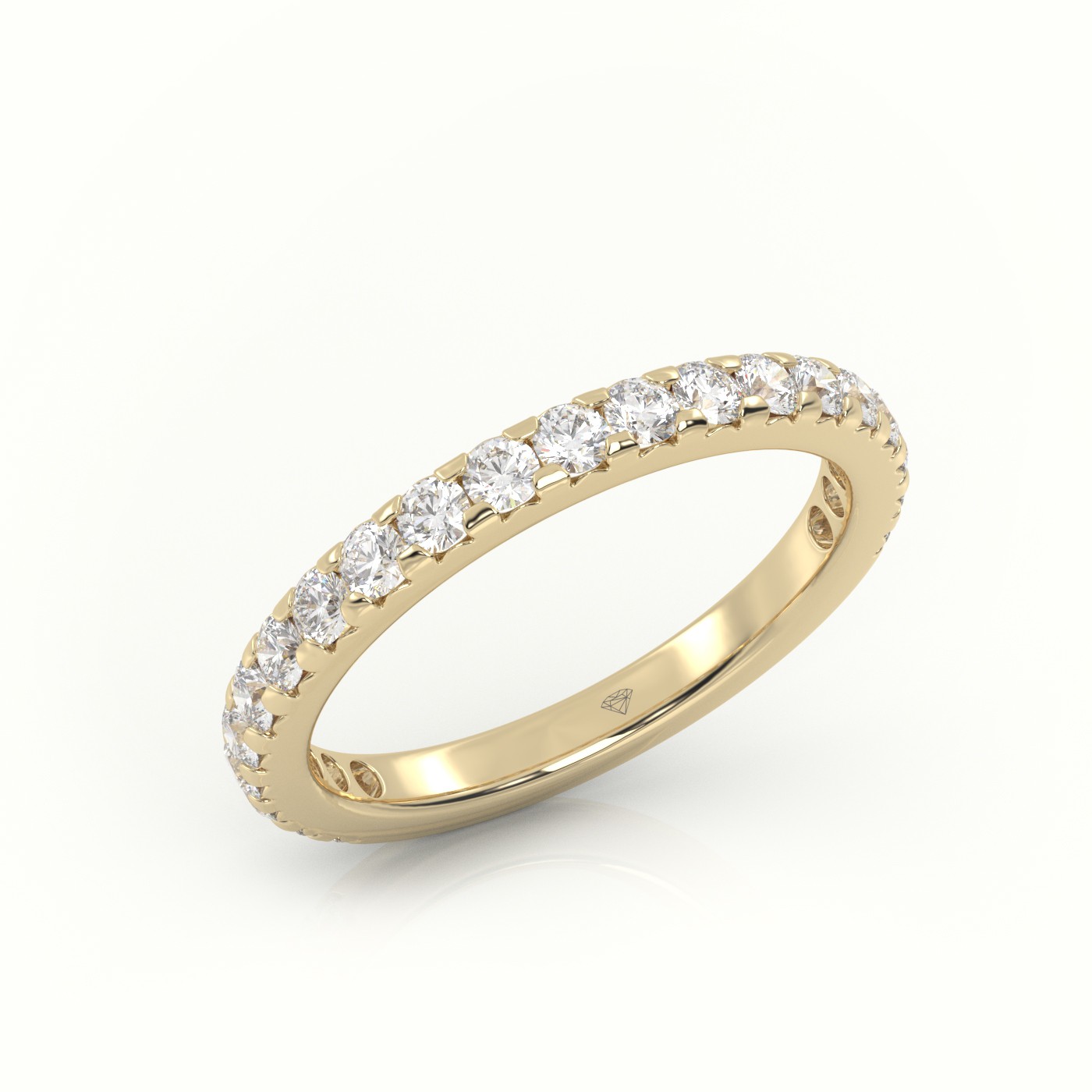 18k yellow gold  round cut diamond scallop setting eternity wedding band Photos & images