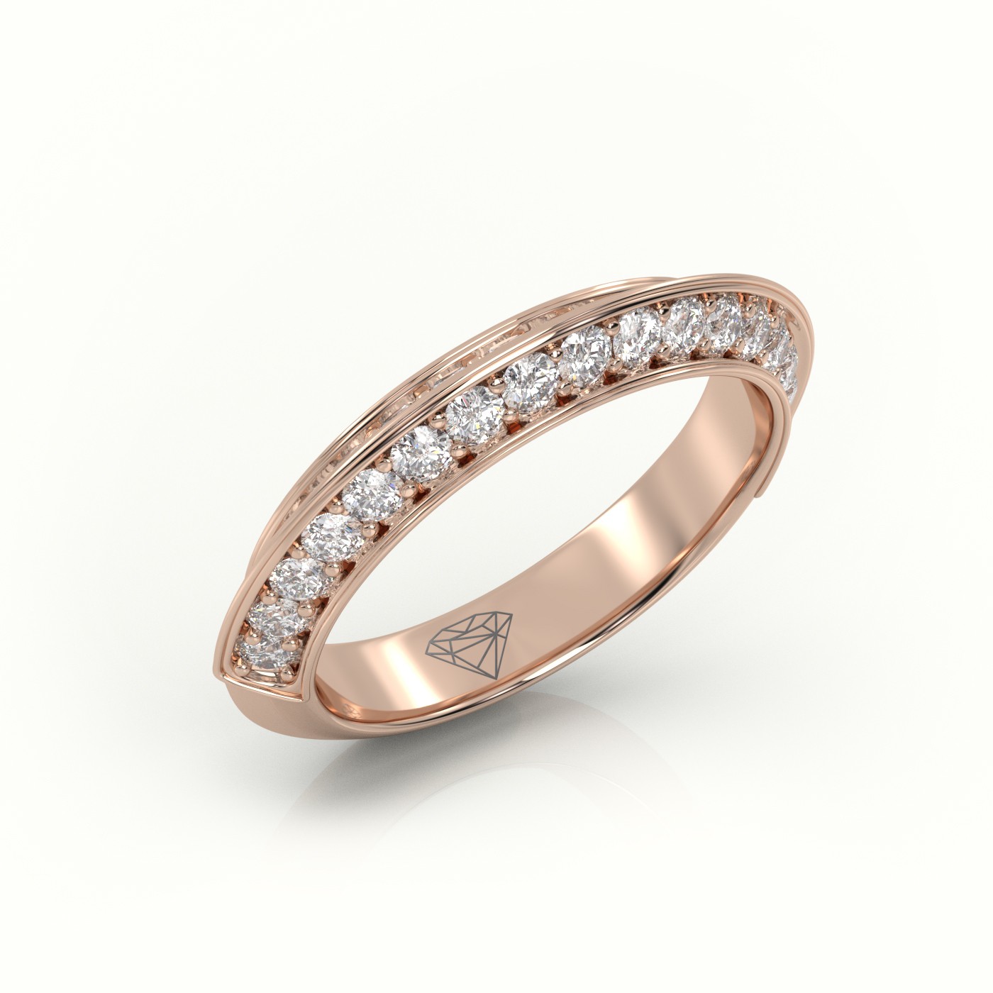 18k rose gold  round cut diamond double channel setting eternity wedding band Photos & images