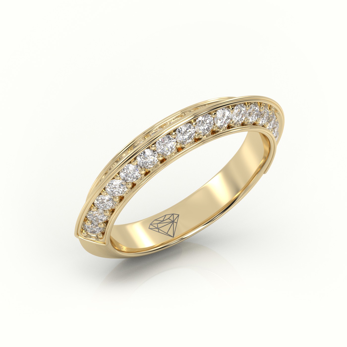 18k yellow gold  round cut diamond double channel setting eternity wedding band Photos & images