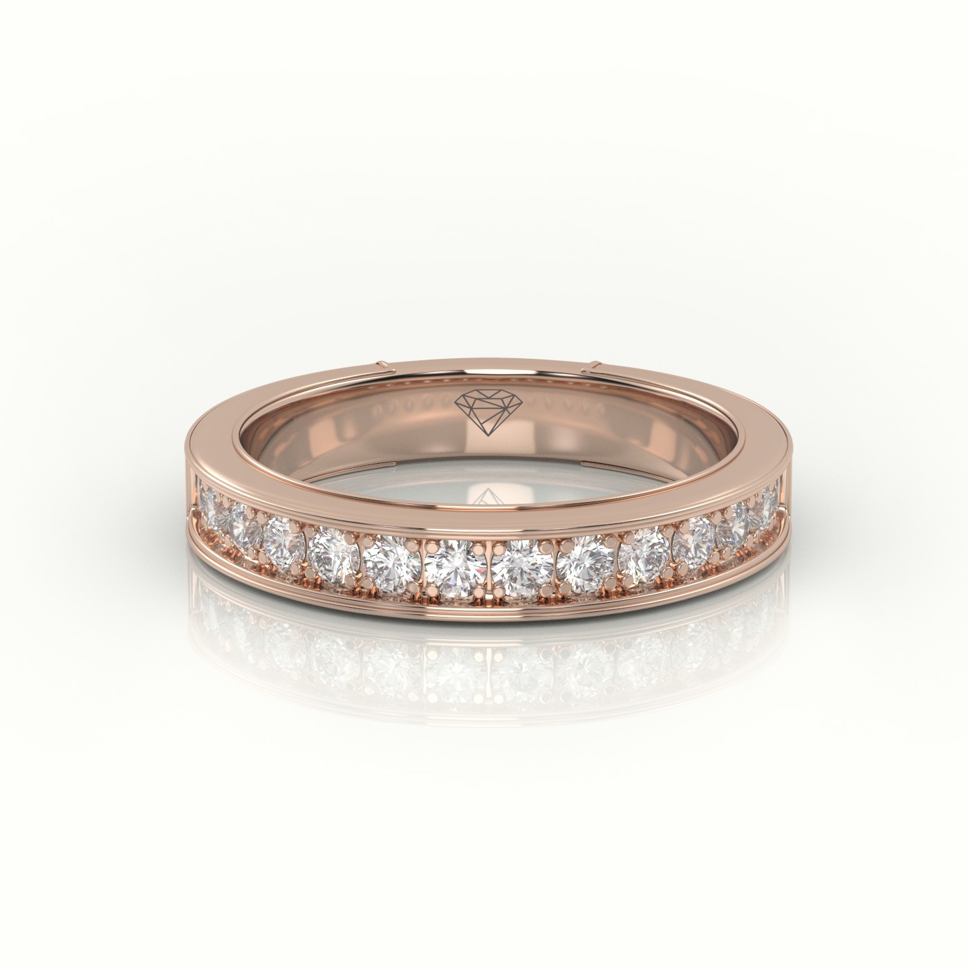 18K ROSE GOLD ROUND CUT DIAMONDS SHARED PRONGS CHANNEL SETTING ETERNITY WEDDING BAND