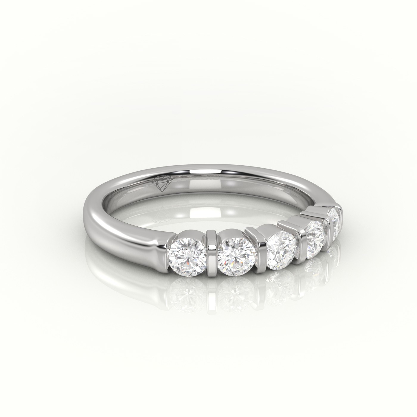 18k white gold  round cut diamonds bar setting half eternity wedding band Photos & images