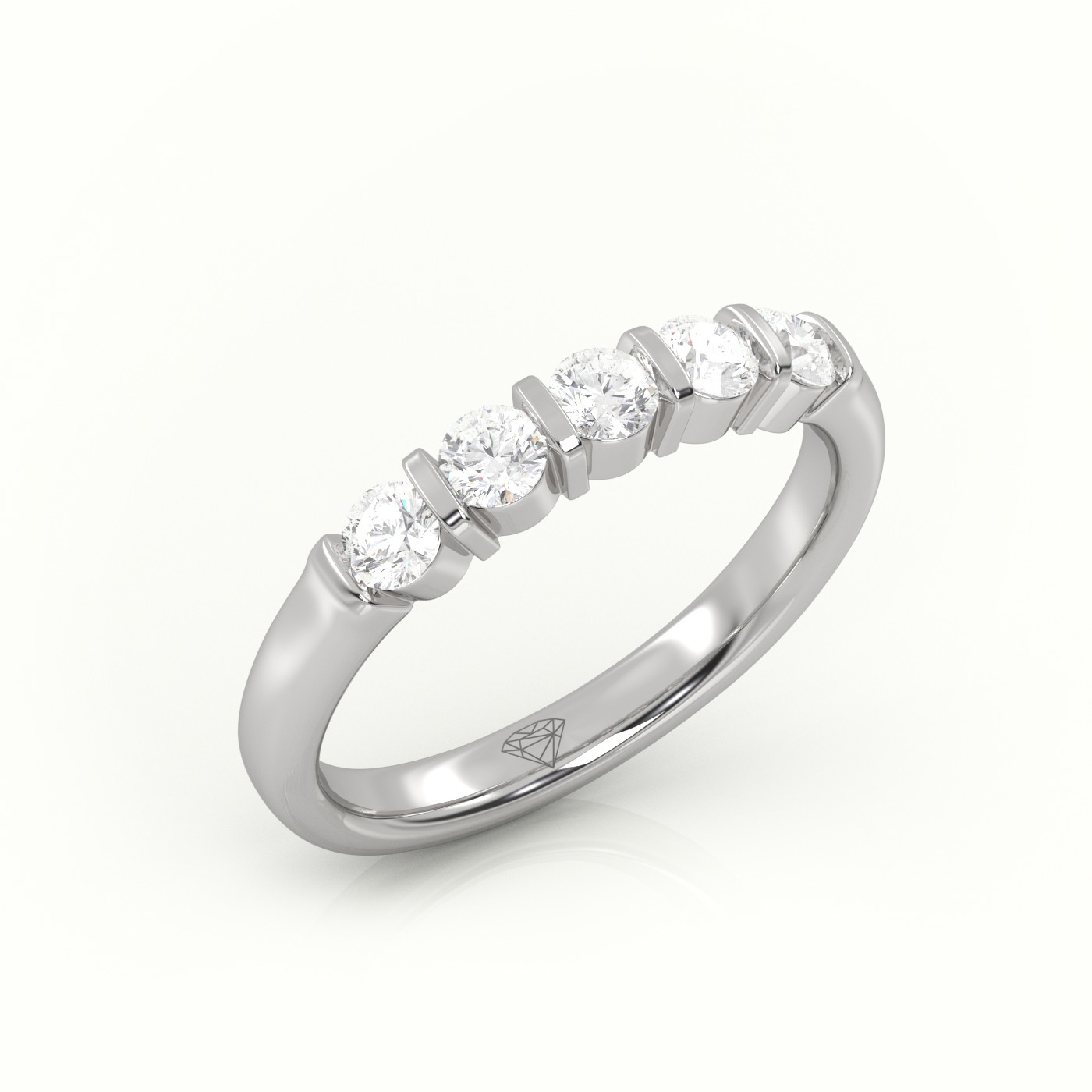 18k white gold  round cut diamonds bar setting half eternity wedding band Photos & images