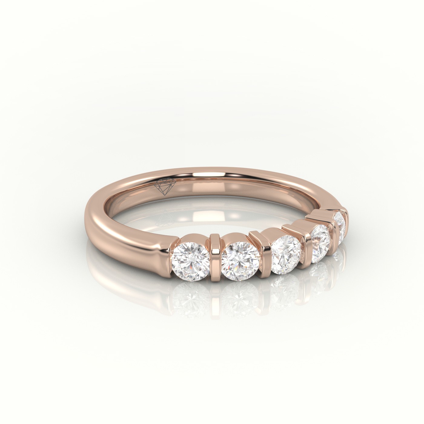 18k rose gold  round cut diamonds bar setting half eternity wedding band Photos & images