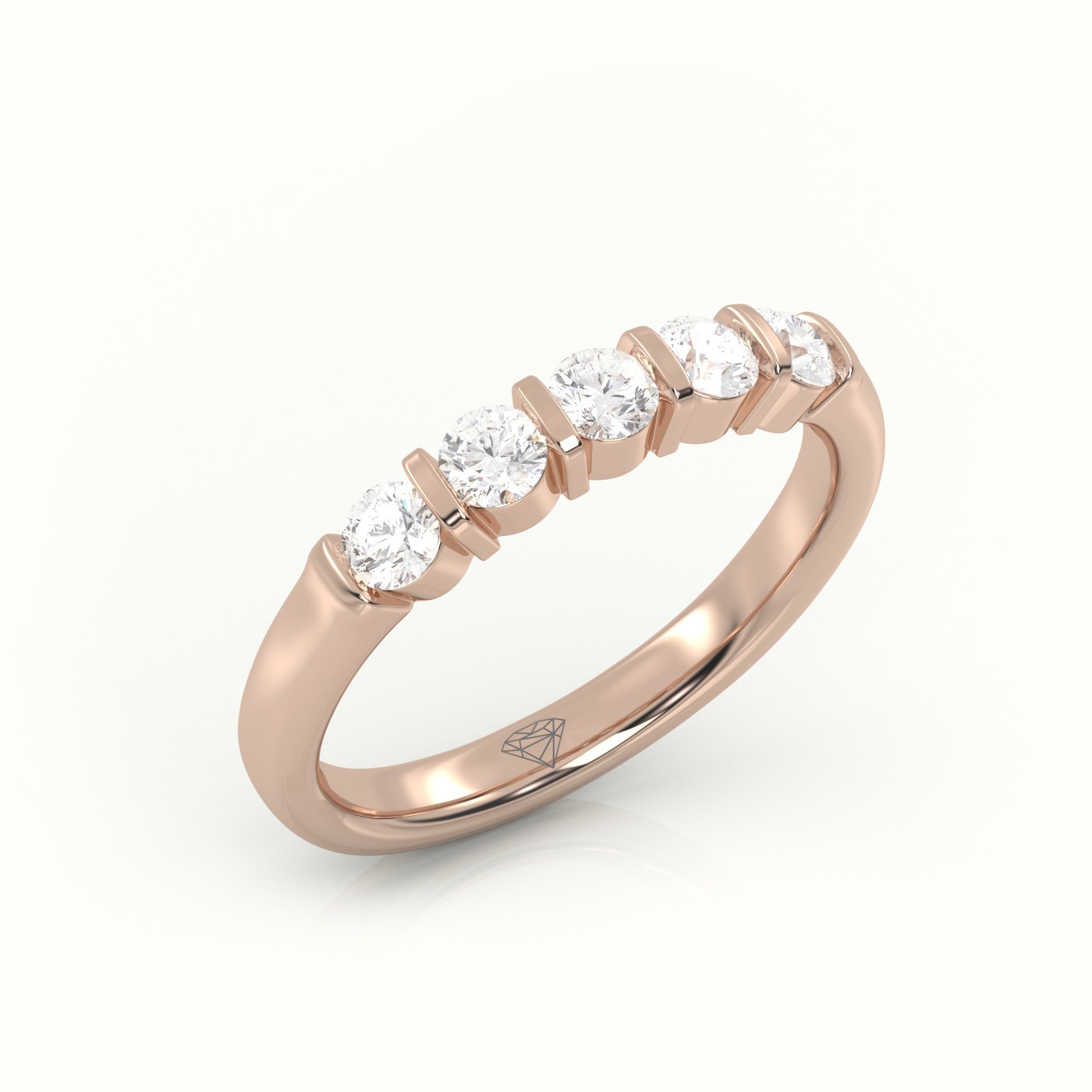 18k rose gold  round cut diamonds bar setting half eternity wedding band Photos & images