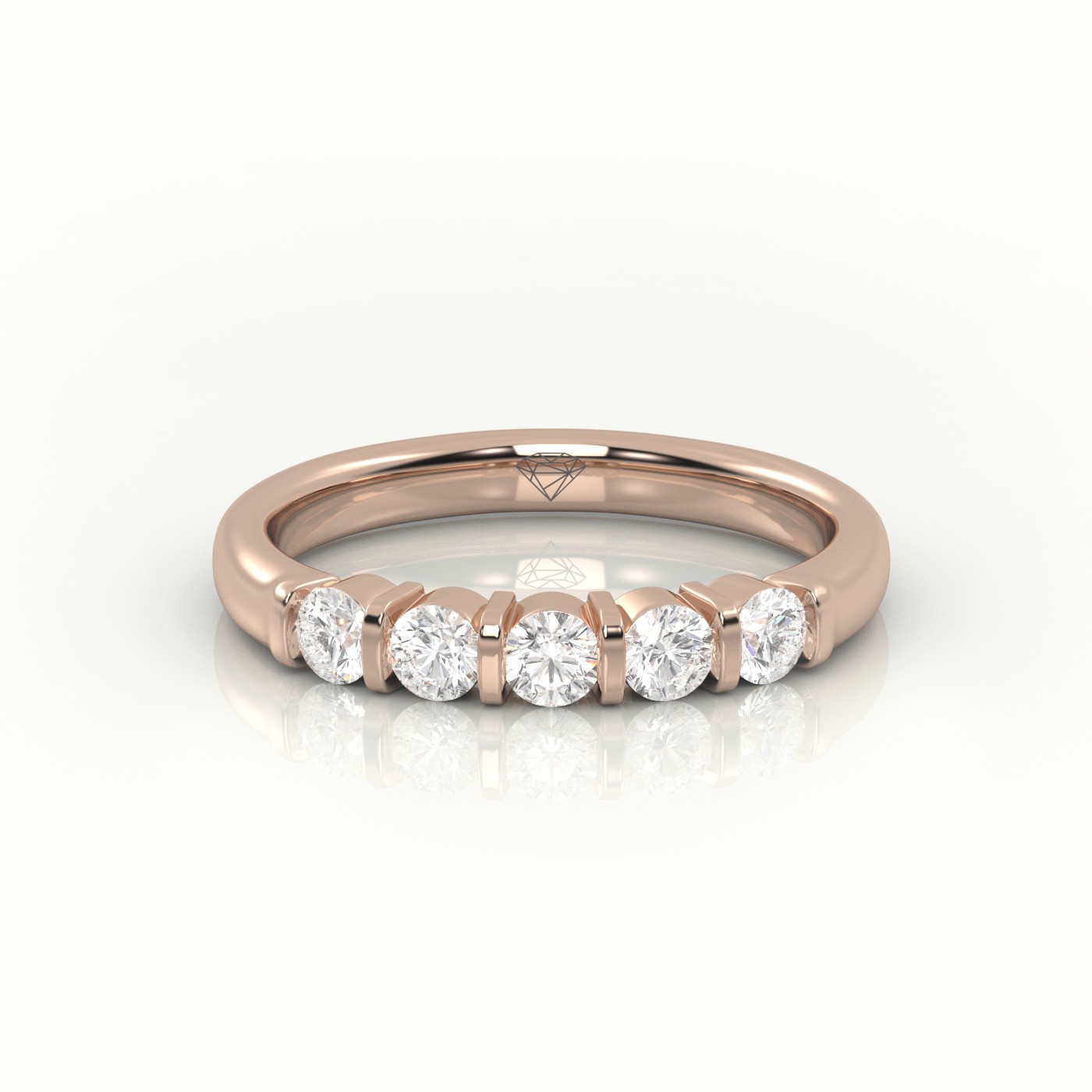 18k rose gold  round cut diamonds bar setting half eternity wedding band