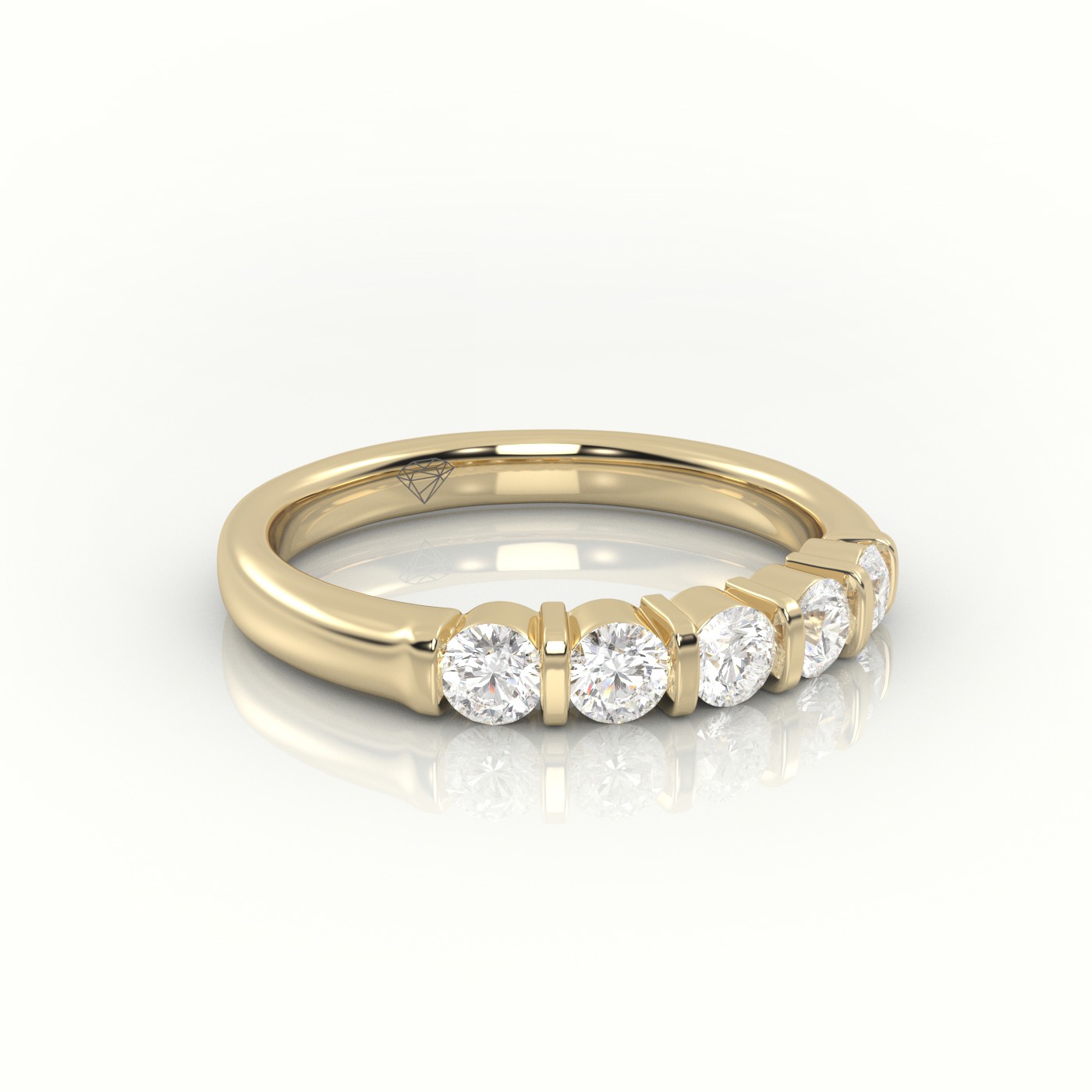 18k yellow gold  round cut diamonds bar setting half eternity wedding band Photos & images