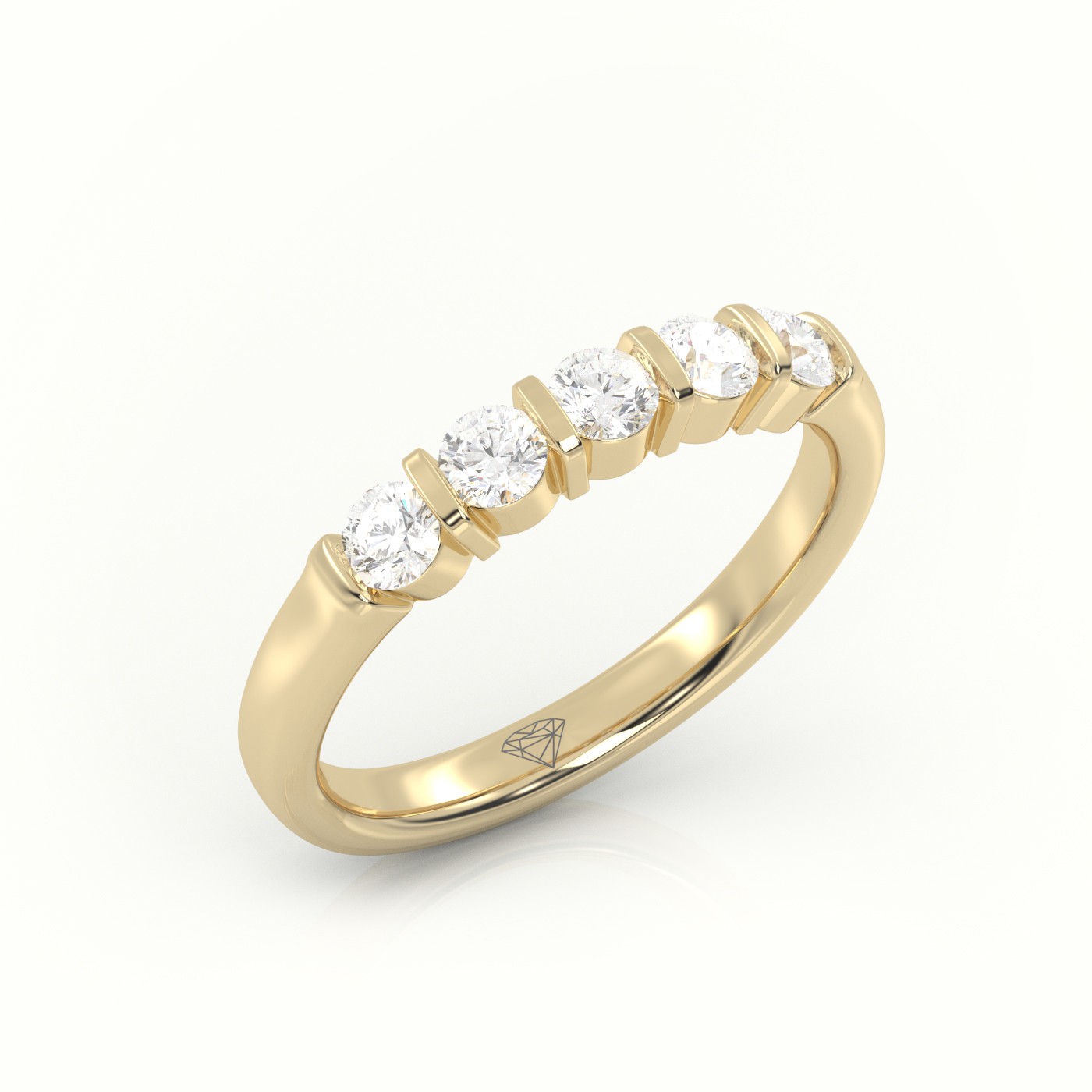 18k yellow gold  round cut diamonds bar setting half eternity wedding band Photos & images