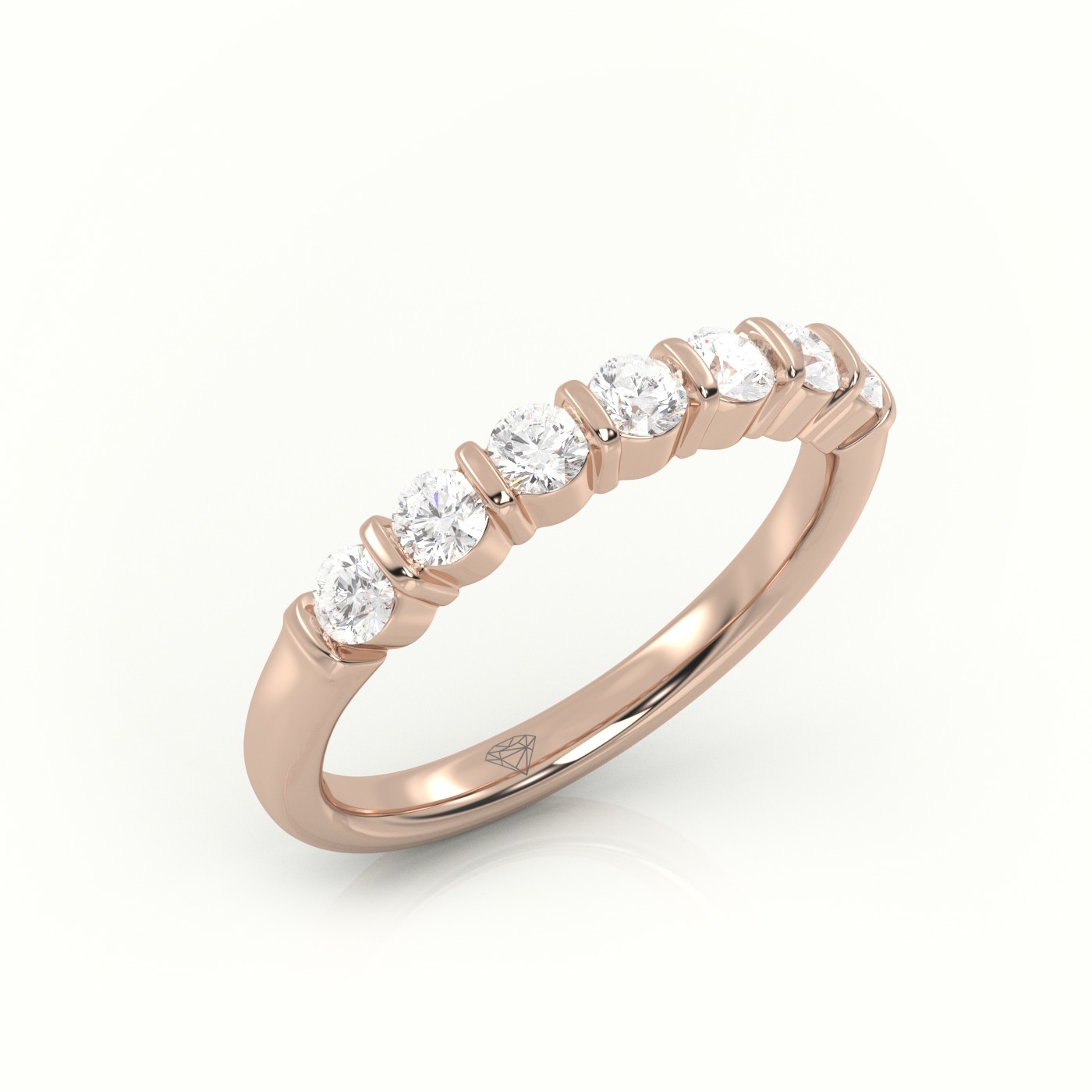 18k rose gold  round diamonds bar setting half eternity wedding band Photos & images