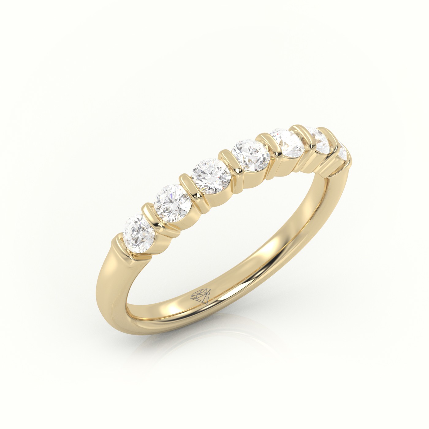 18k yellow gold  round diamonds bar setting half eternity wedding band Photos & images