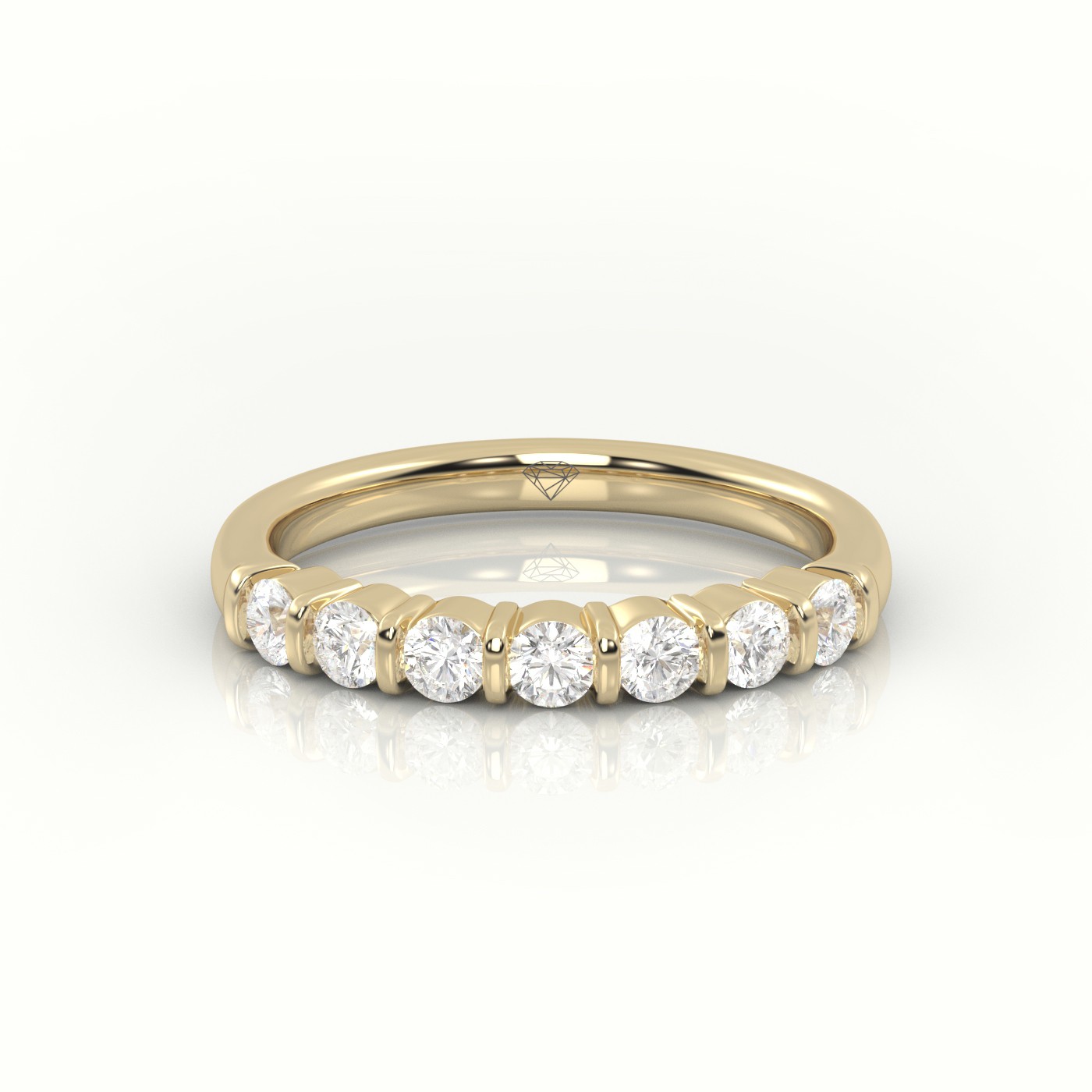 18k yellow gold  round diamonds bar setting half eternity wedding band