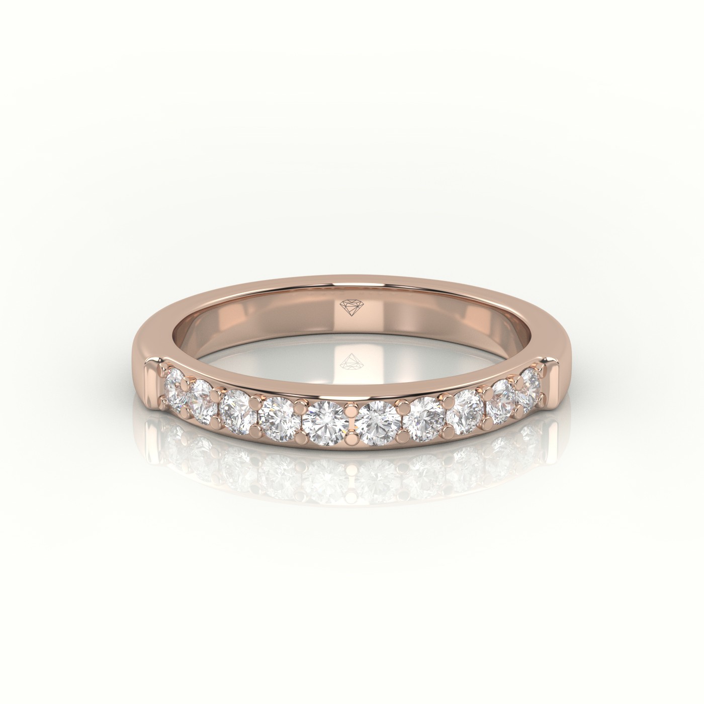 18k rose gold  round diamonds shared prongs half eternity wedding band