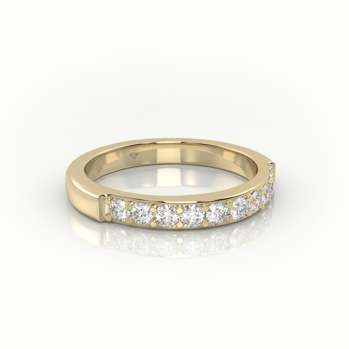 18k yellow gold  round diamonds shared prongs half eternity wedding band Photos & images