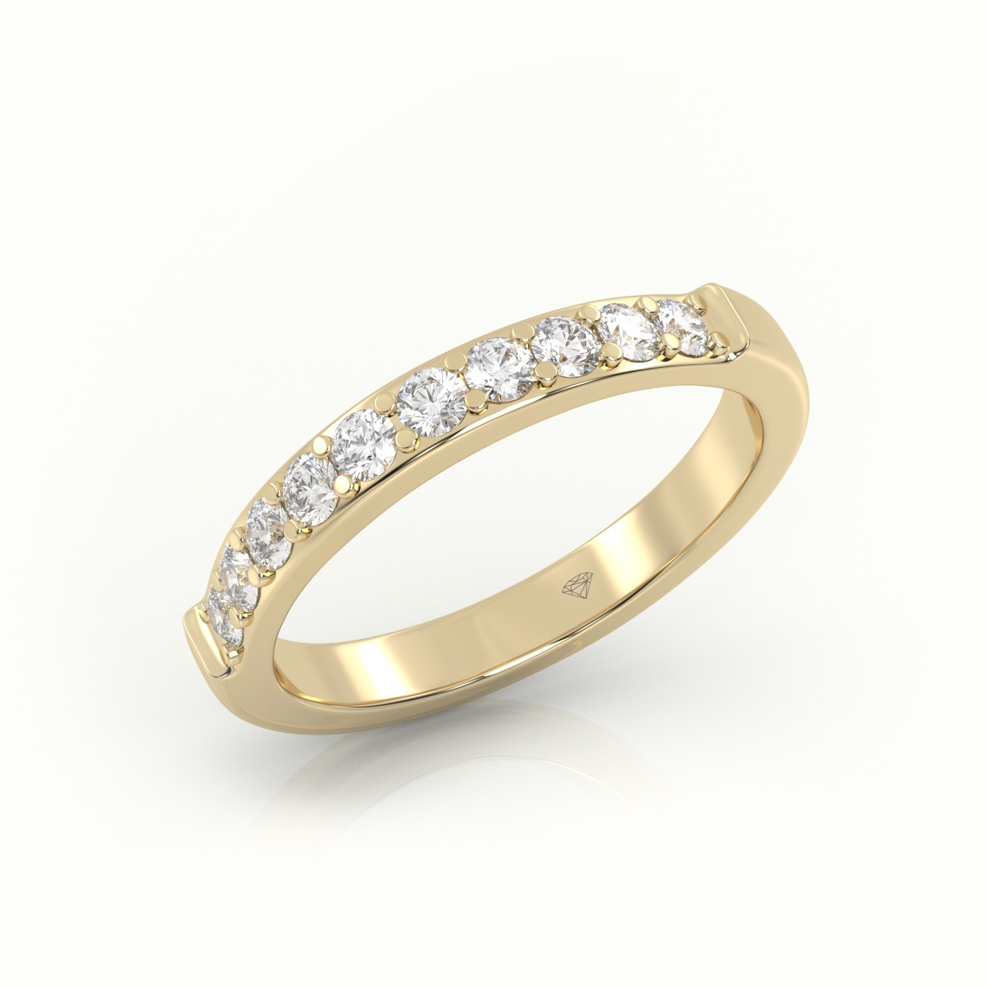 18k yellow gold  round diamonds shared prongs half eternity wedding band Photos & images