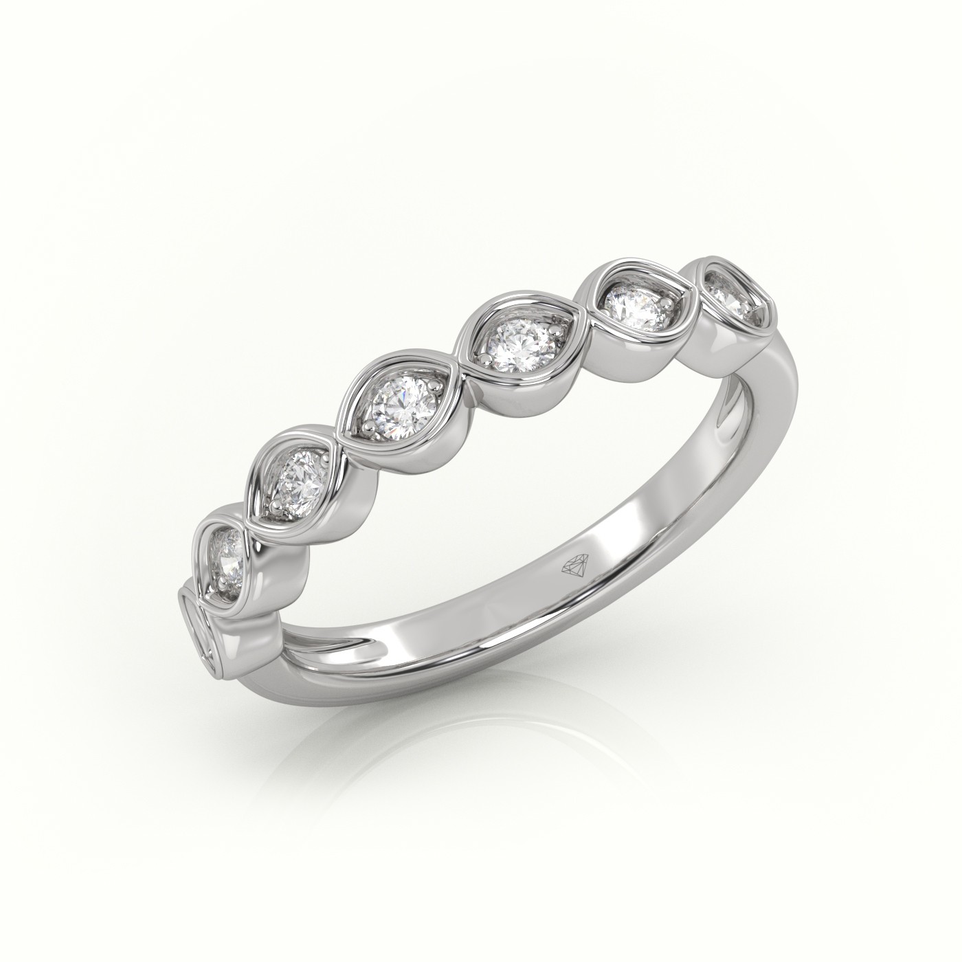 18k white gold  round diamond infinity style designer half eternity wedding band Photos & images