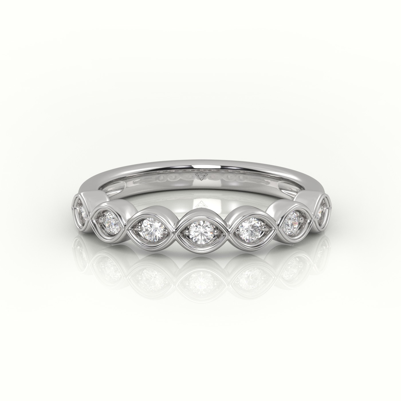 18k white gold  round diamond infinity style designer half eternity wedding band
