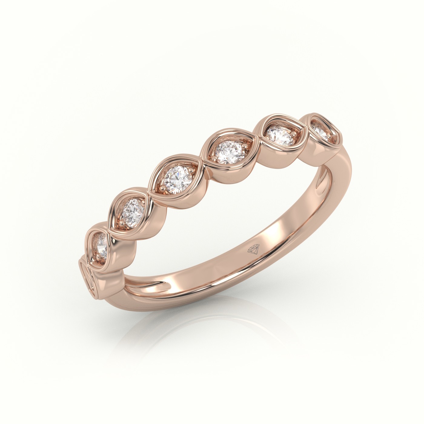 18k rose gold  round diamond infinity style designer half eternity wedding band Photos & images