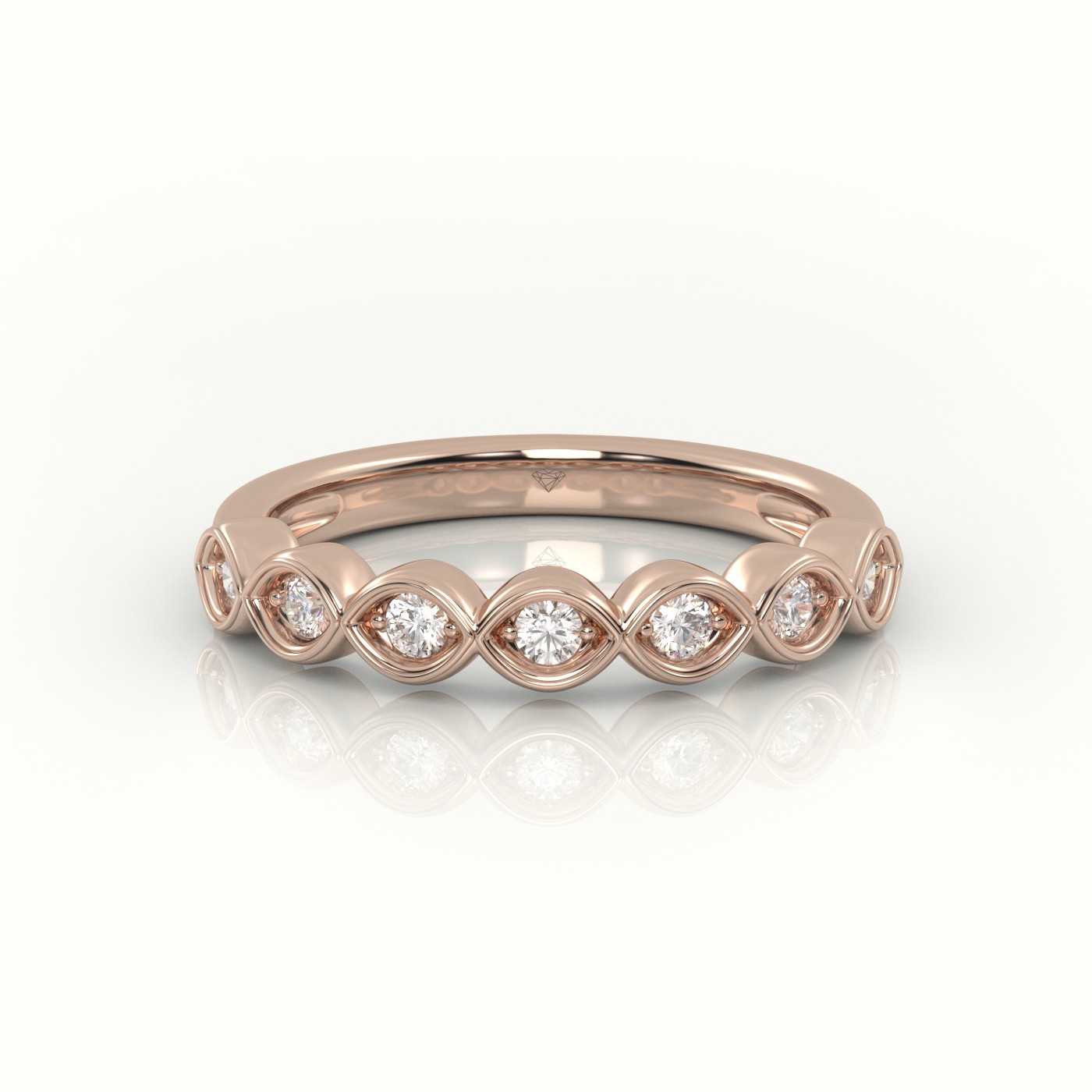 18k rose gold  round diamond infinity style designer half eternity wedding band Photos & images