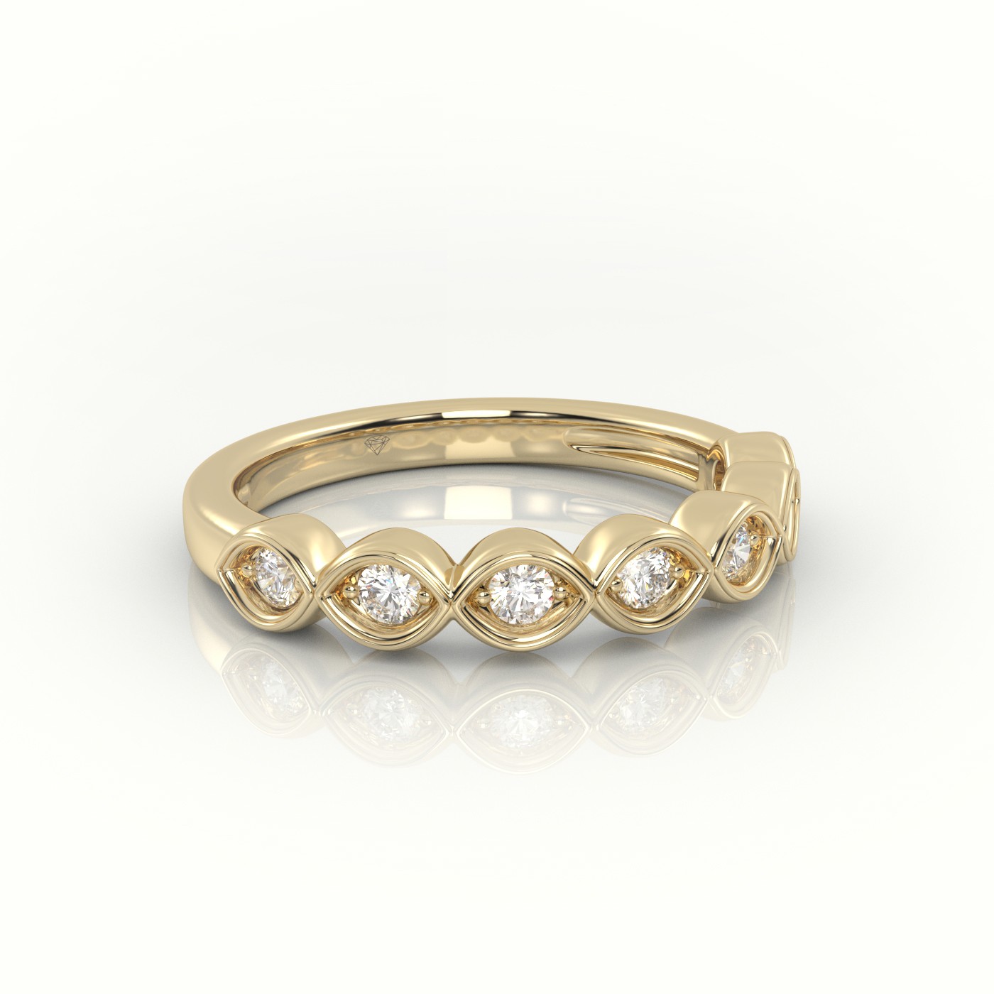18k yellow gold  round diamond infinity style designer half eternity wedding band Photos & images