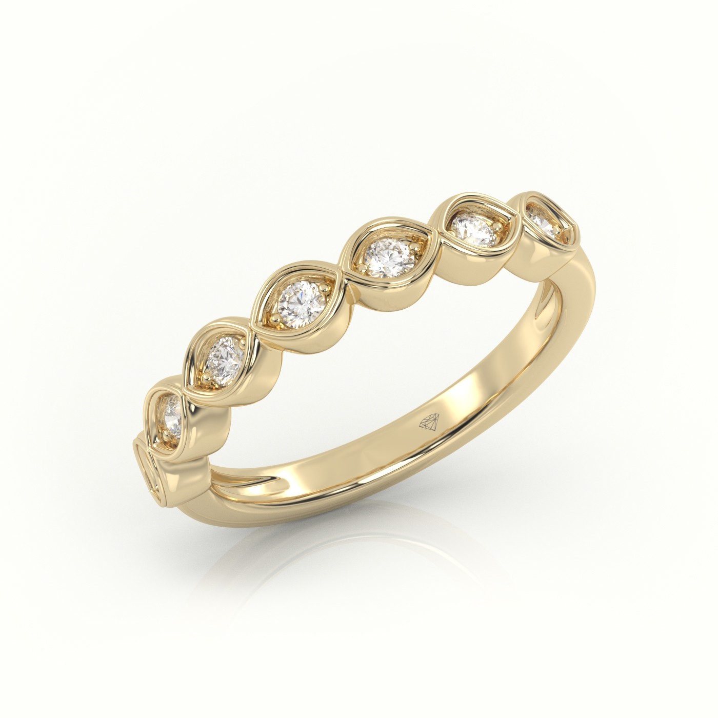 18k yellow gold  round diamond infinity style designer half eternity wedding band Photos & images