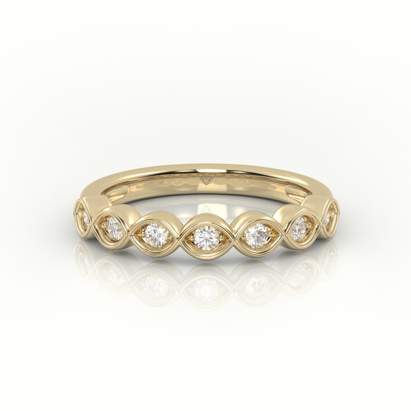 18k yellow gold  round diamond infinity style designer half eternity wedding band