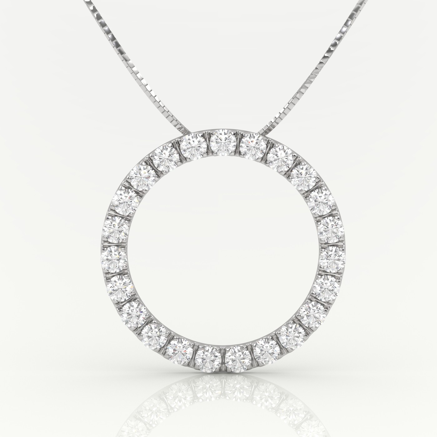 18k white gold  circle of life pendant 1,20 carat round diamond shared prongs