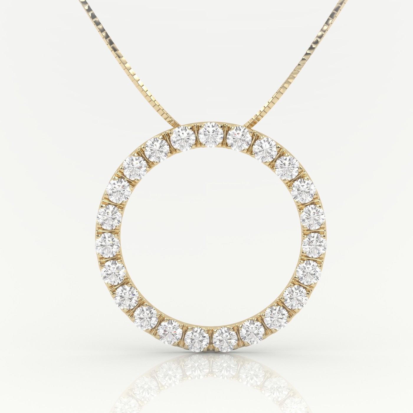 18k yellow gold  circle of life pendant 1,20 carat round diamond shared prongs