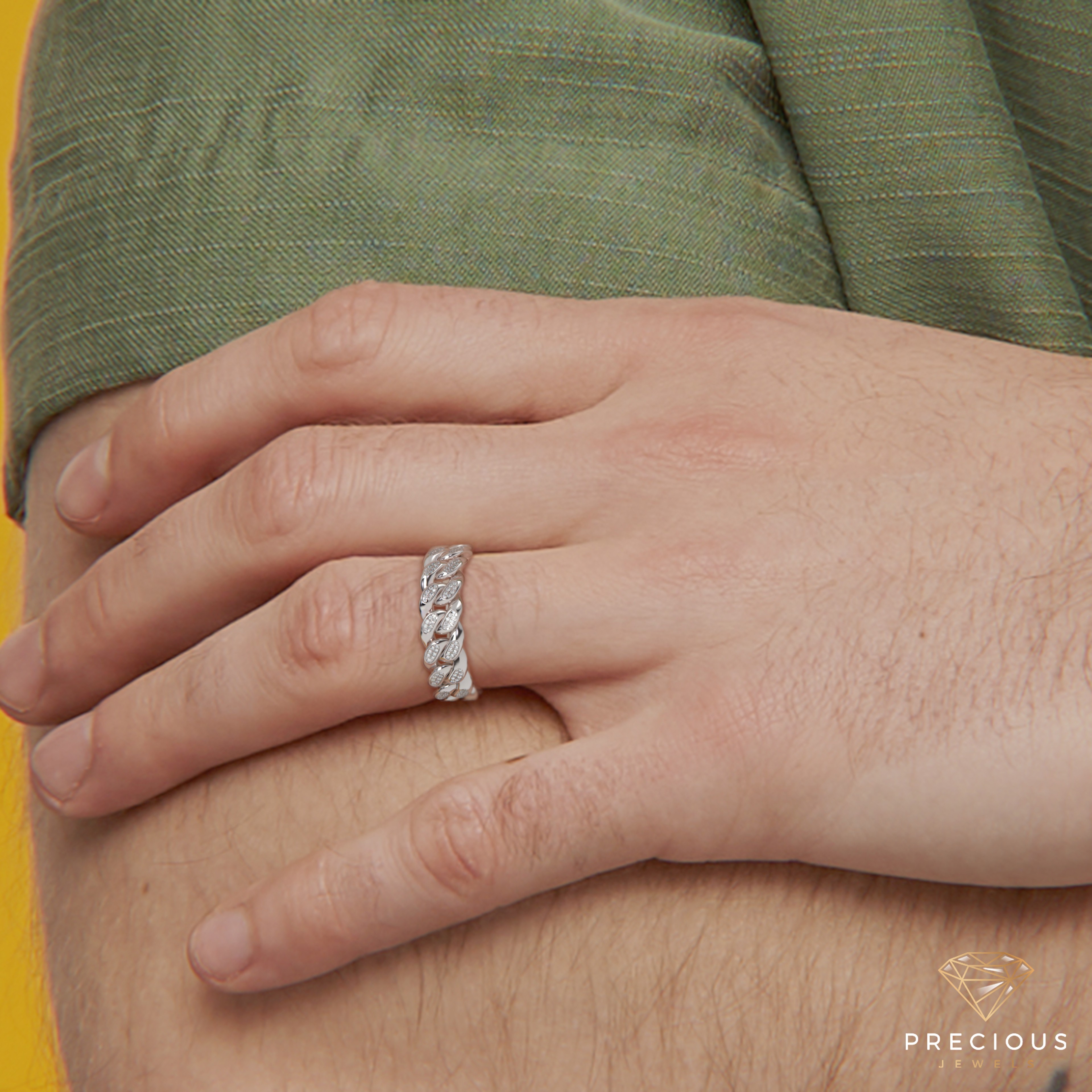 18k white gold cuban diamonds ring 7mm Photos & images