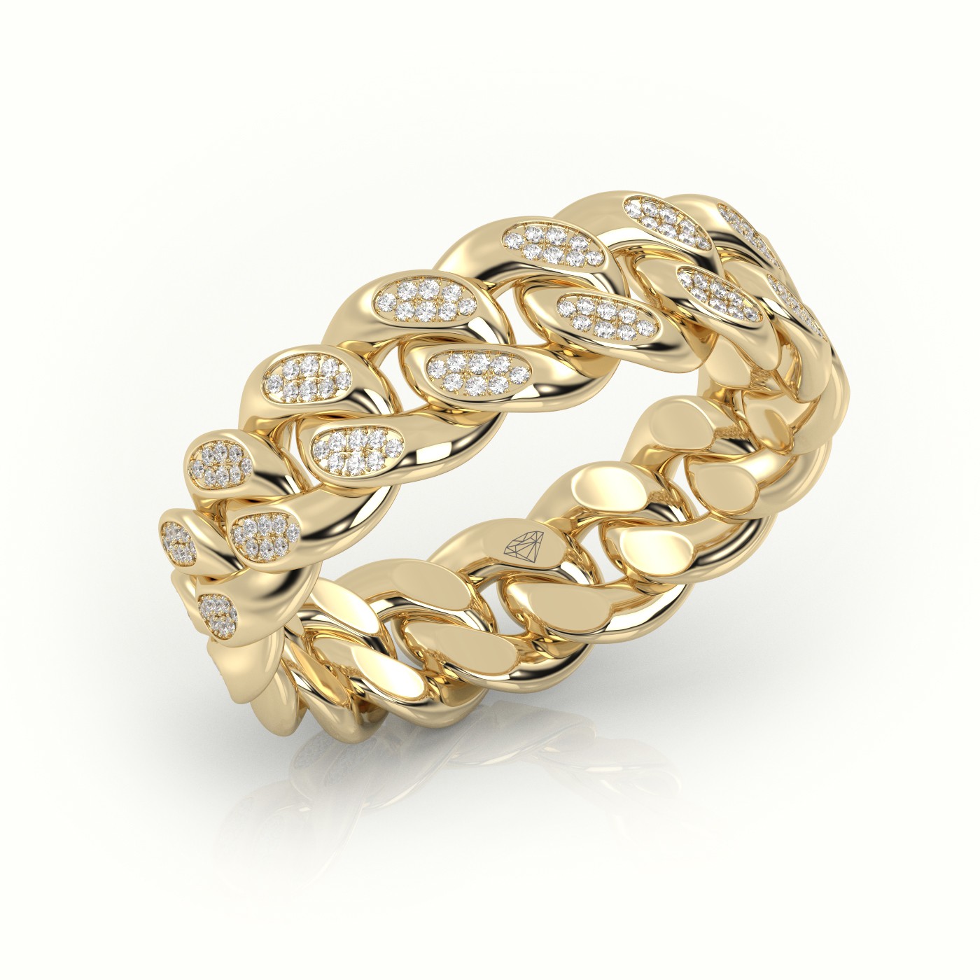 18k yellow gold  cuban diamonds ring 7mm Photos & images