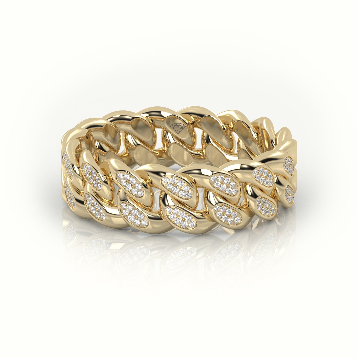 18k yellow gold  cuban diamonds ring 7mm