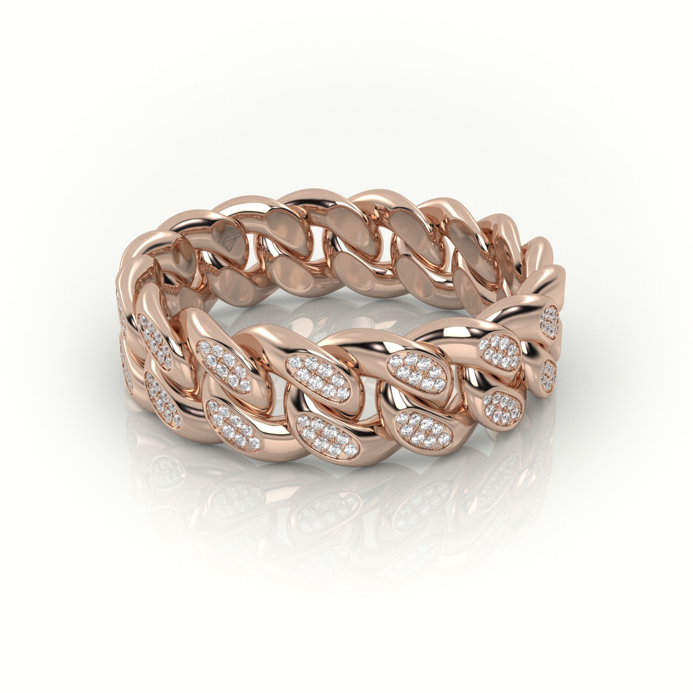 18k rose gold  cuban diamonds ring 7mm Photos & images