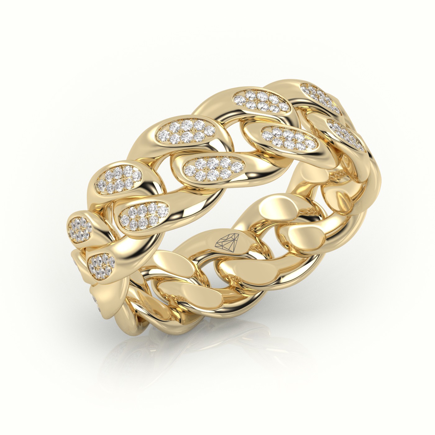 18k yellow gold cuban diamonds ring 8mm Photos & images